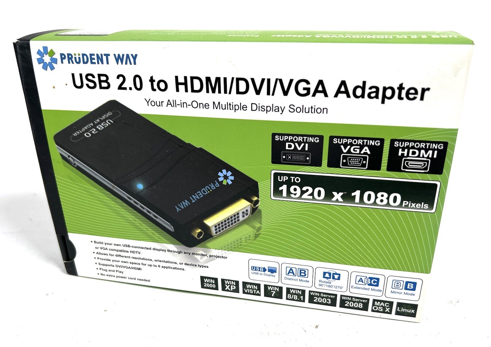 Prudent Way USB 2.0 to HDMI/DVI/VGA Adapter Converter – Video Graphics Display