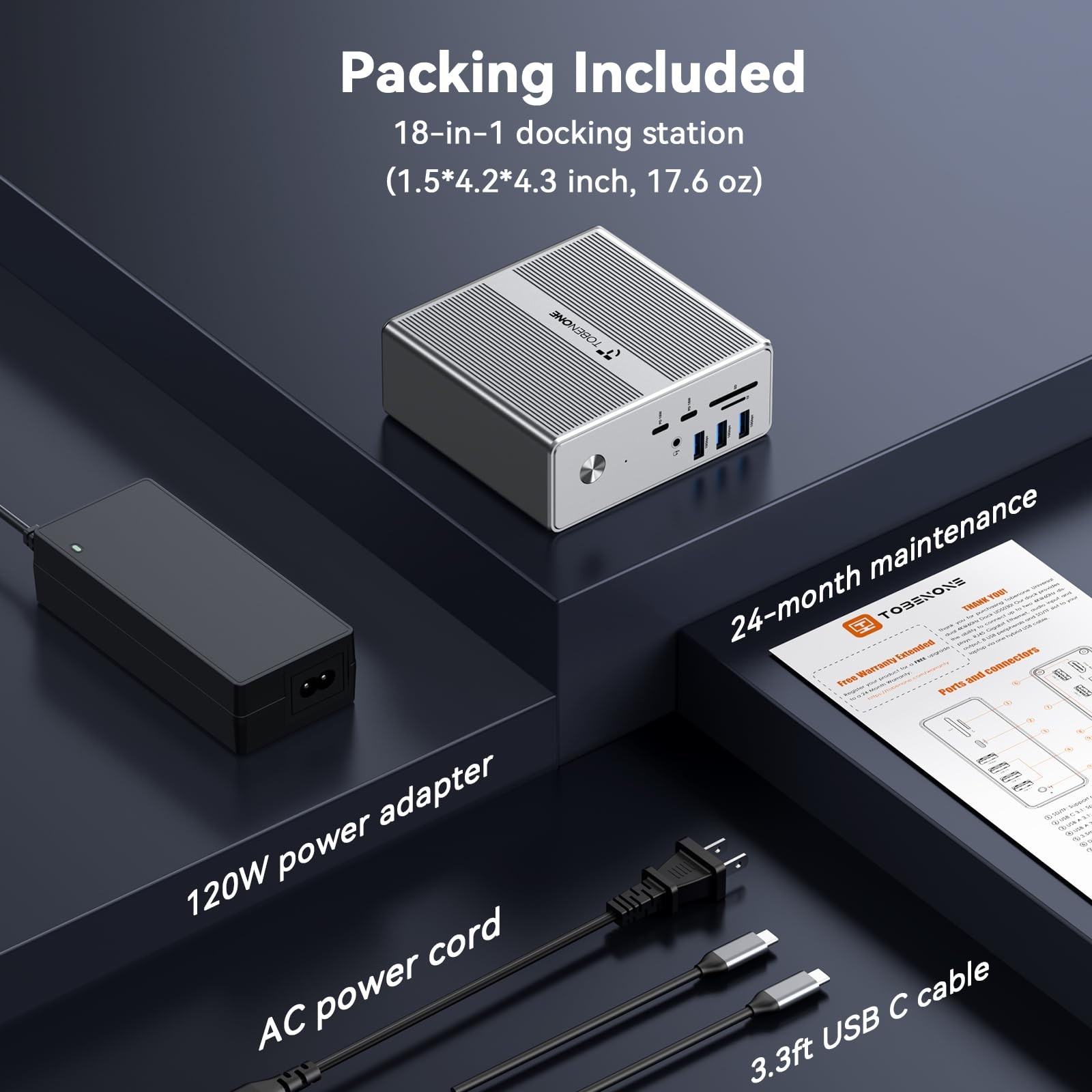 TobenONE DisplayLink Docking Station 4 Monitor with 4 HDMI, 18-in-1 Q
