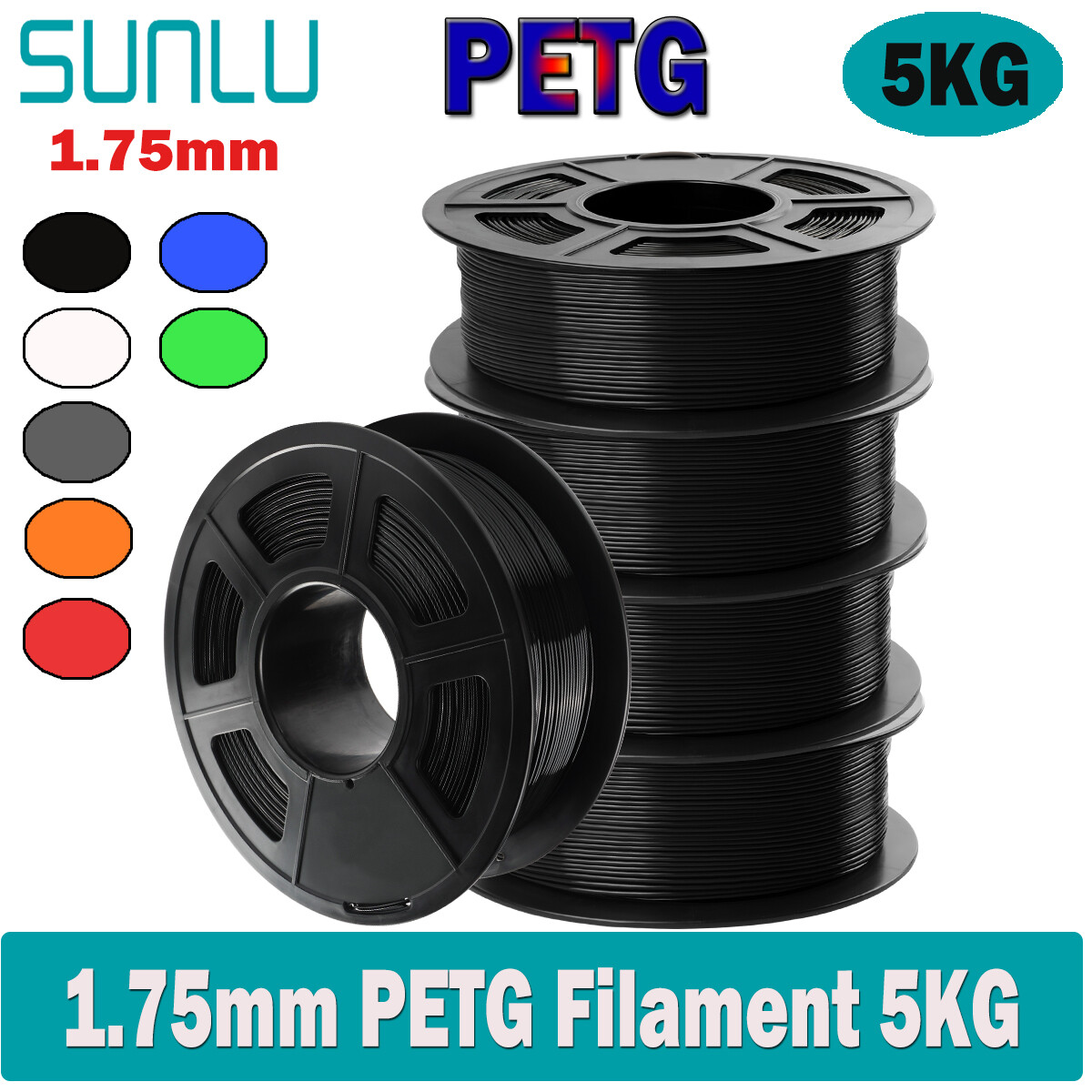 5KG SUNLU PETG 3D Printer Filament 1.75mm PETG 1KG/ROLL +/-0.02mm No Bubbles