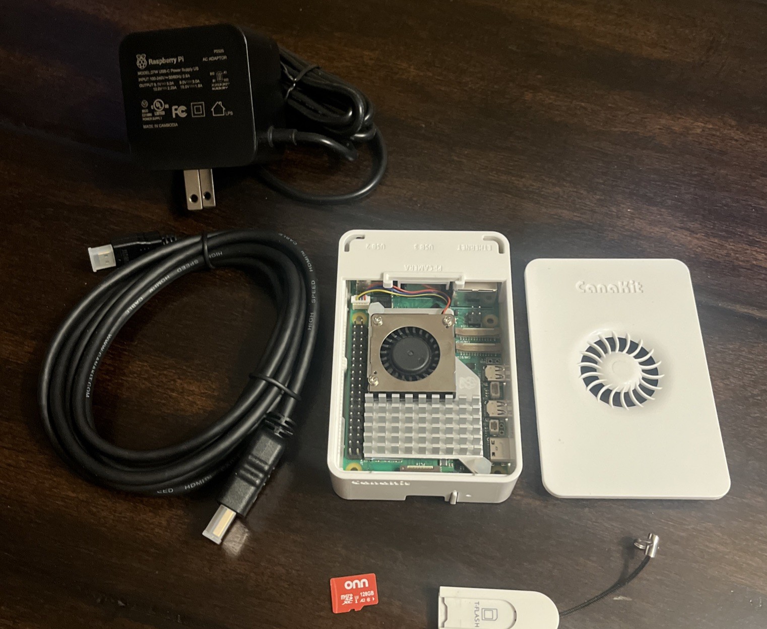 Canakit Raspberry Pi 5 4GB Kit W/ Case, Heatsink+Fan, Power, mHDMI, 128GB mSD