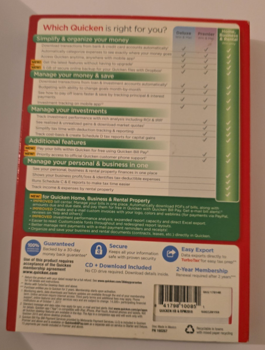 QUICKEN Home, Business & Rental 2018 For WINDOWS 7/8/8.1/10
