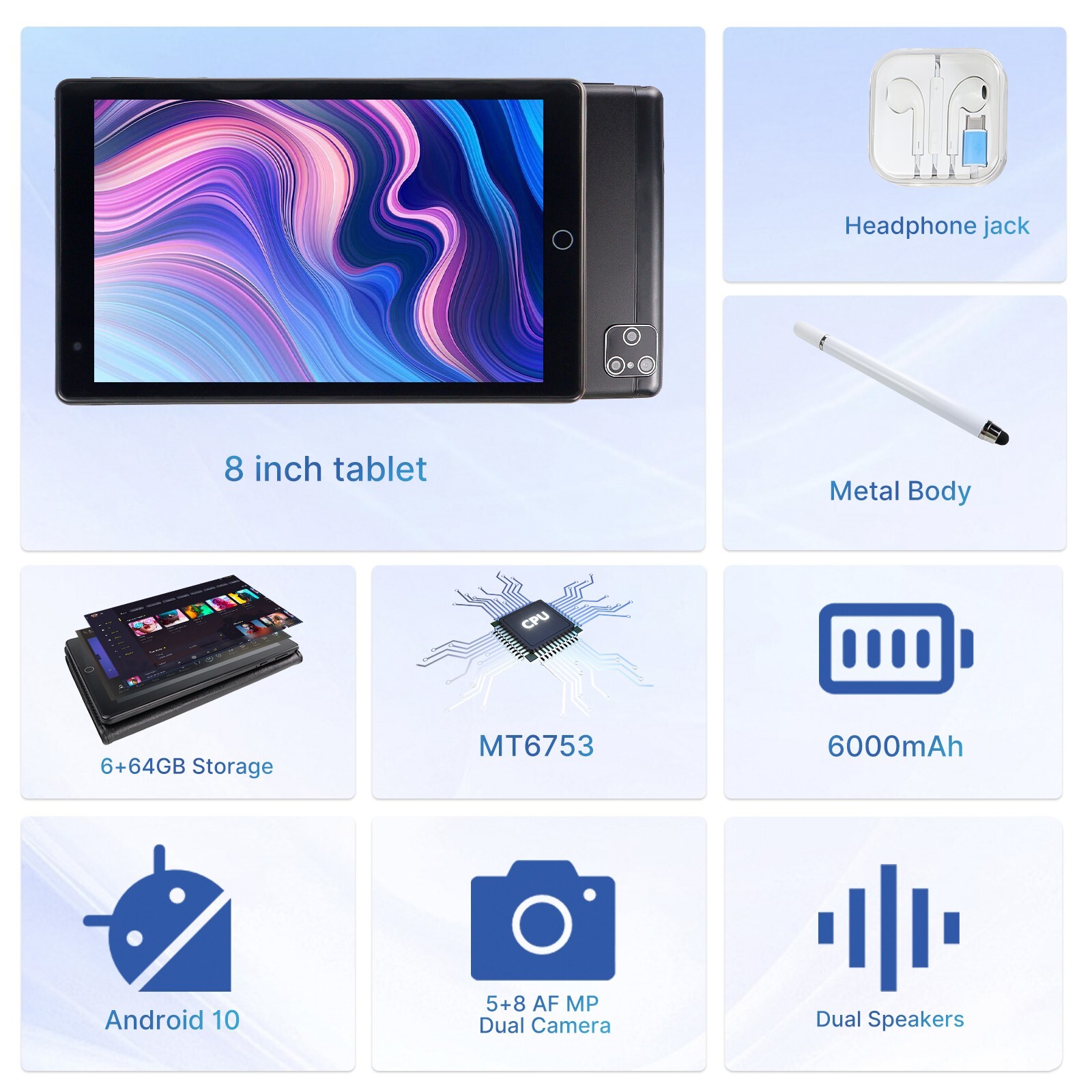8 Inch Android 10 Ten Core HD Game Tablet Computer PC GPS Wifi Bundle Keyboard