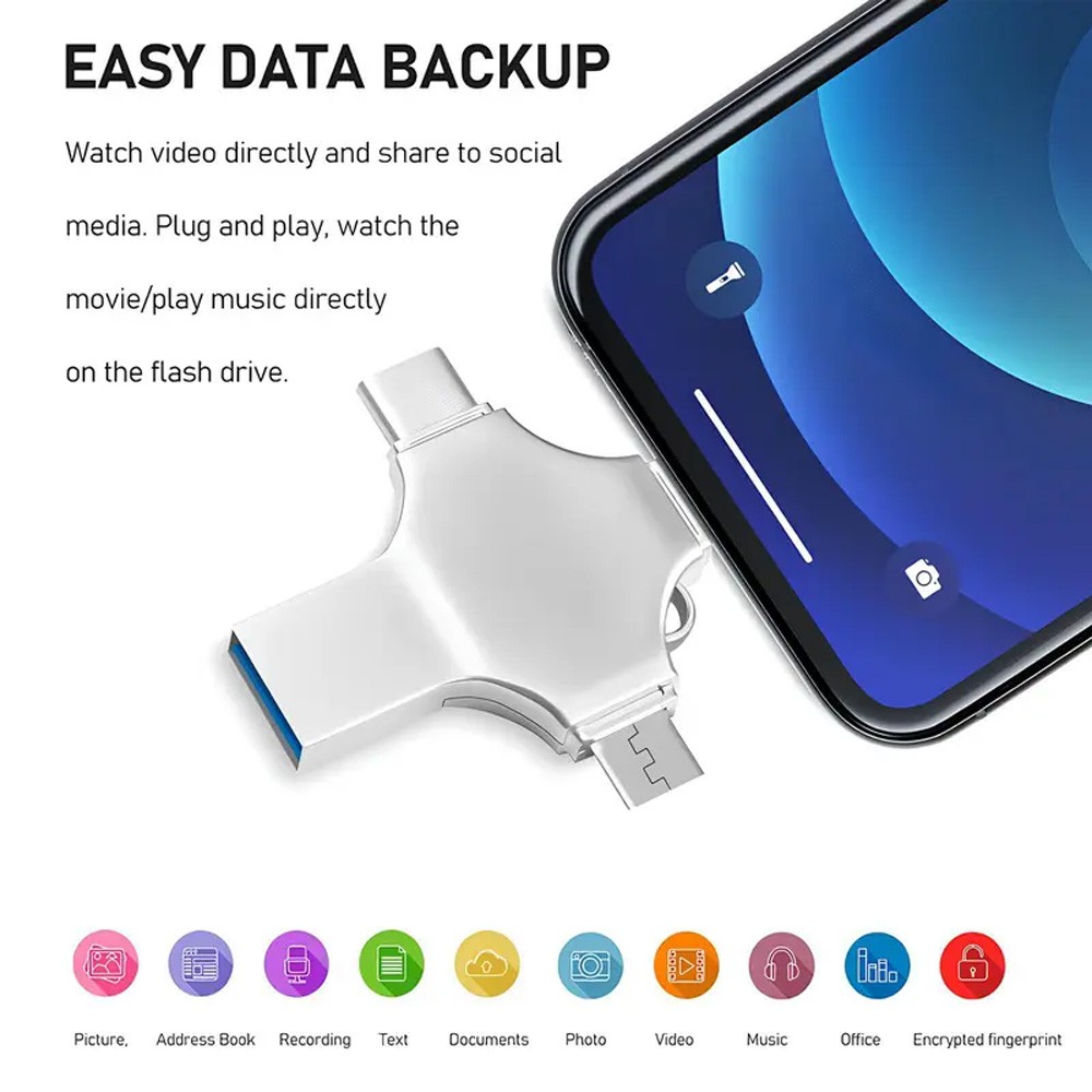 2TB 4-in-1 USB 3.0 Flash Drive Compatible with iPhone iPad Android USB-C