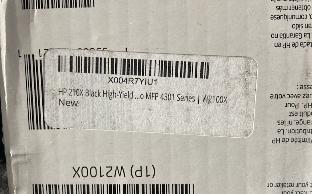 HP 210X Black High-Yield Toner W2100x For MFP 4301 Series