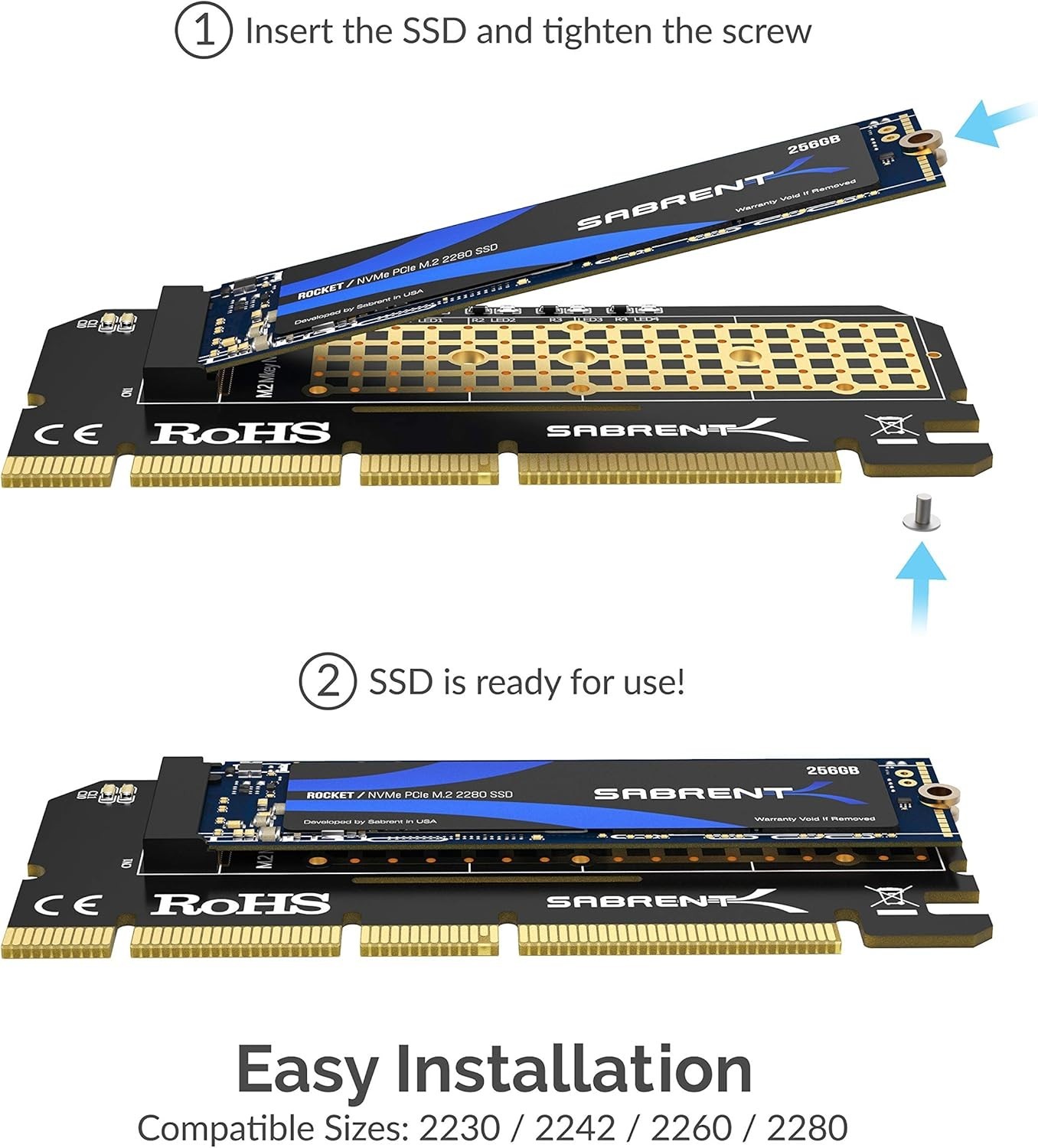 Ultra-Fast M.2 NVMe SSD PCIe X16/X8/X4 Adapter with Aluminum Heatsink