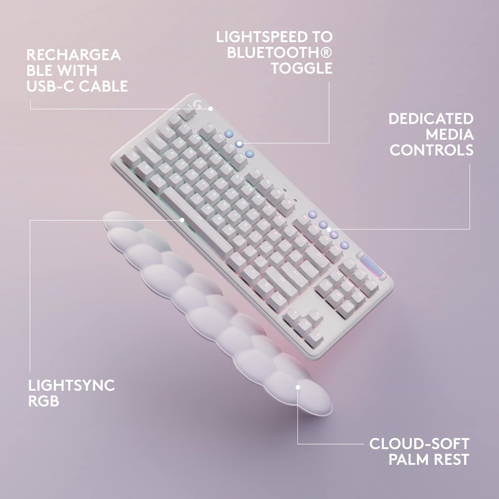 Logitech G715 TKL Wireless Mechanical Tactile Gaming Keyboard PC/Mac White Mist