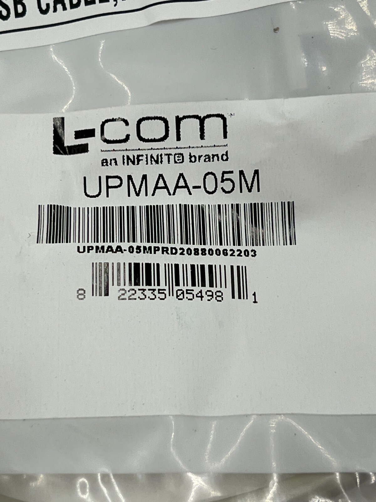 (QTY 4) L-com USB Type A Coupler, Female Bulkhead/ Type A Male 0.5M UPMAA-05M