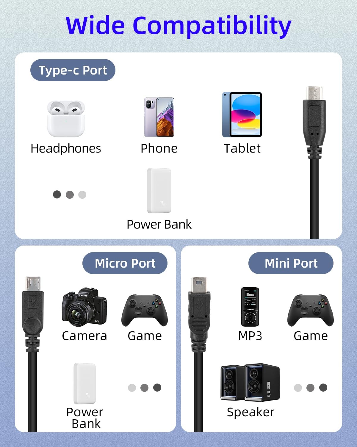 RIIEYOCA 3 in 1 USB C Splitter Charge Cable, Type C Female to Micro 1 foot