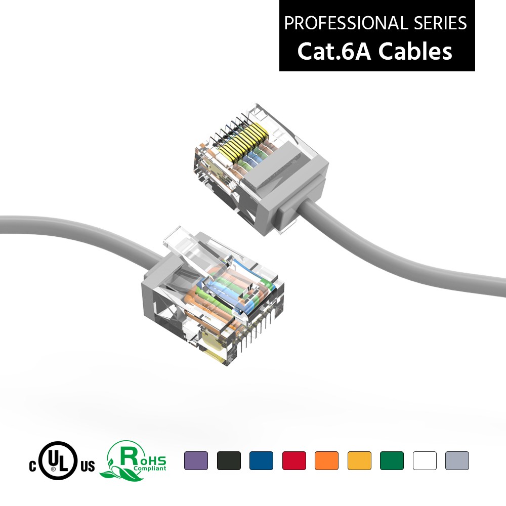 5 Pack of 1Ft CAT6A UTP Super-Slim Ethernet Network Cable 32AWG Gray