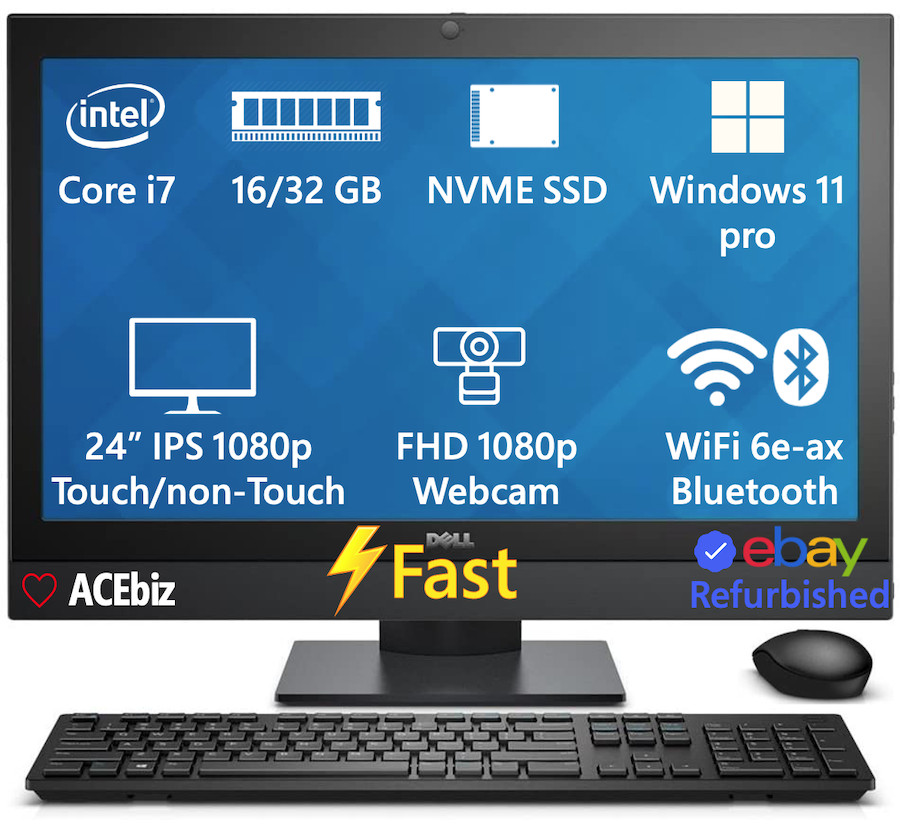 Dell i7 24” All In One Desktop Computer AIO PC WiFi 6e Windows 11 pro 7440 7450