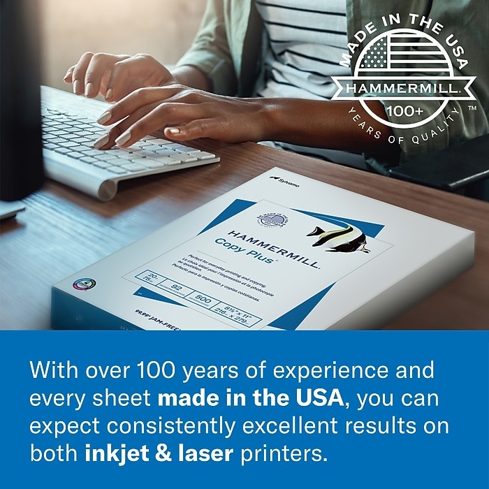 Hammermill Copy Plus 8.5″ x 11″ Copy Paper, 20 lbs. 92 Brightness, 5000 Sheets K