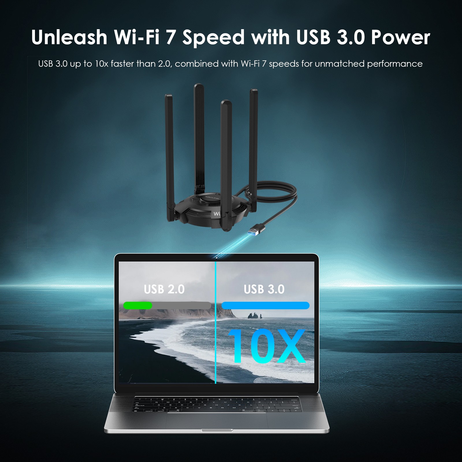 WiFi 7 BE6500 Tri-Band USB 3.0 Wireless Network Adapter with Built-in Driver