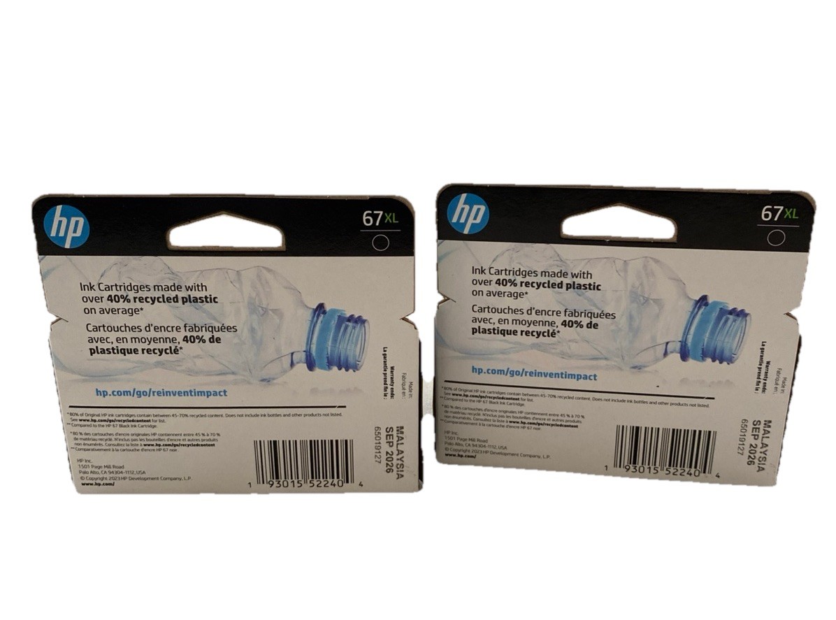 HP 67 XL Ink Cartridges 2 Black/2 Tri-Colored NEW Expires Sep 2026