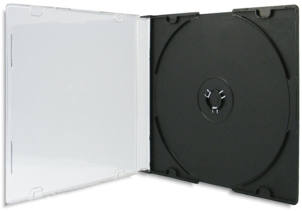 100-Pak Single 5.2mm Ultra-Slim CLEAR/BLACK Jewel Cases (clear top, black base)
