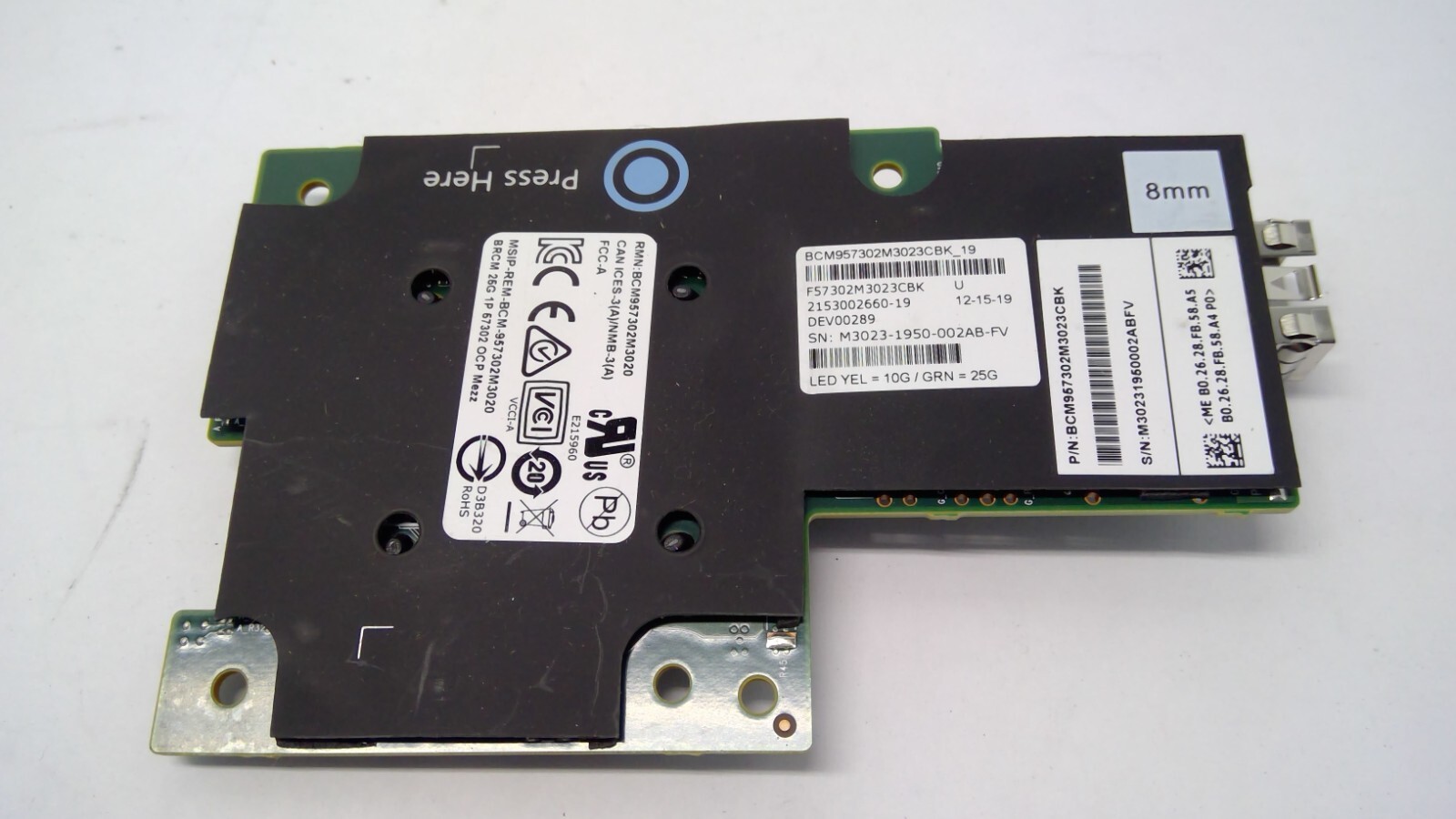 Broadcom 57302 10/25 GBE Single Port SFP Mezzanine Card 8CM81 08CM81 R740xd2