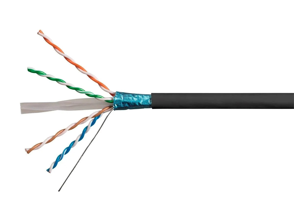 Cat6A Ethernet Bulk Cable Network Solid FTP CMR Riser Rated 23AWG 1000ft Black
