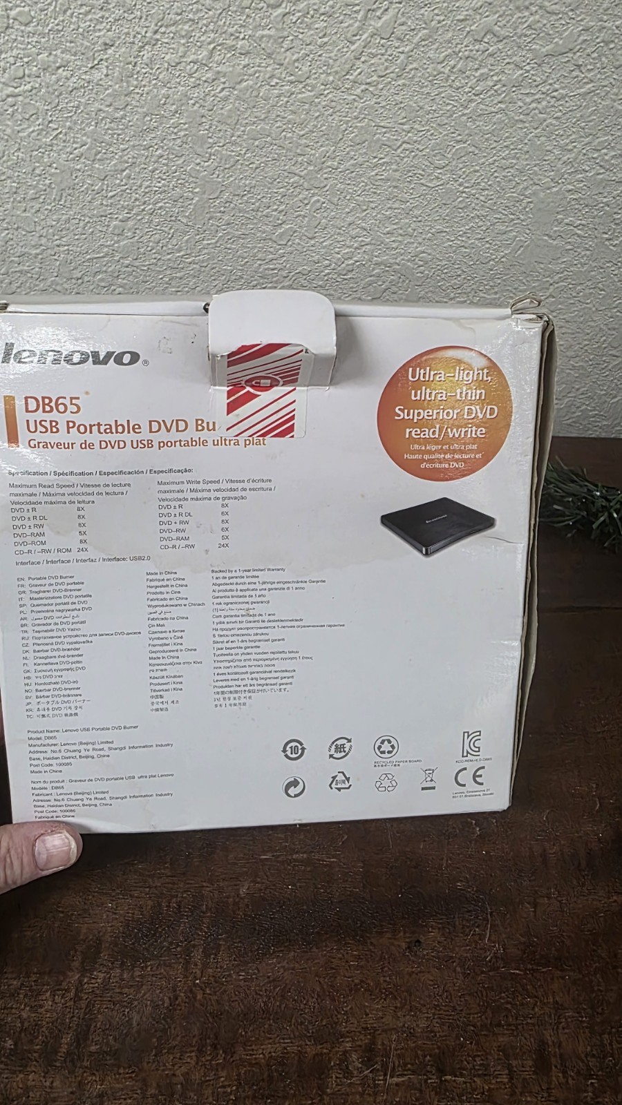 New OB Lenovo Slim Ultra-thin DVD Portable Burner DB65 Read / Write Black