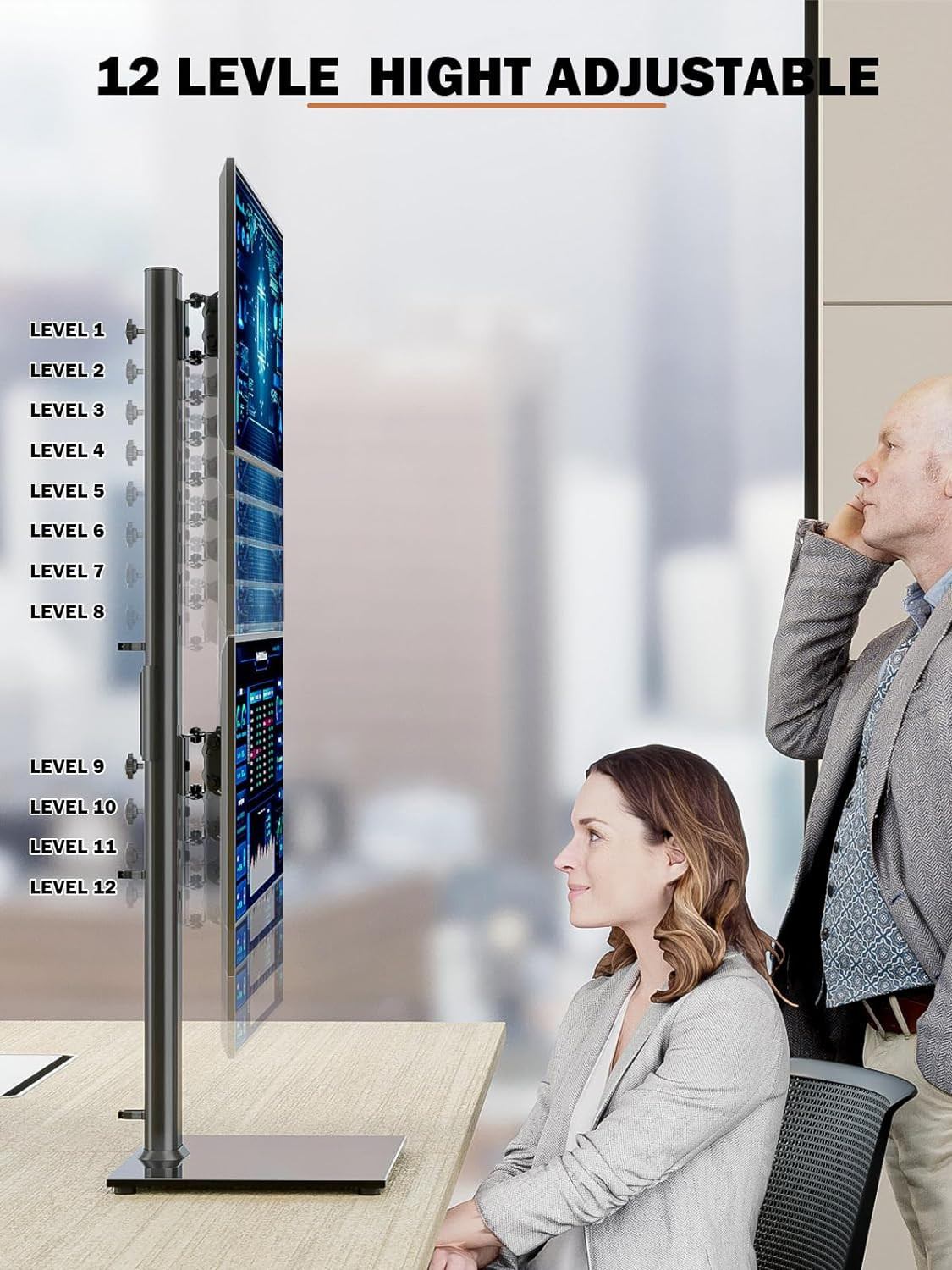 Dual Vertical Monitor Stand Mount 2 Screens 13-34 Inch Swivel Tilt Height Adj
