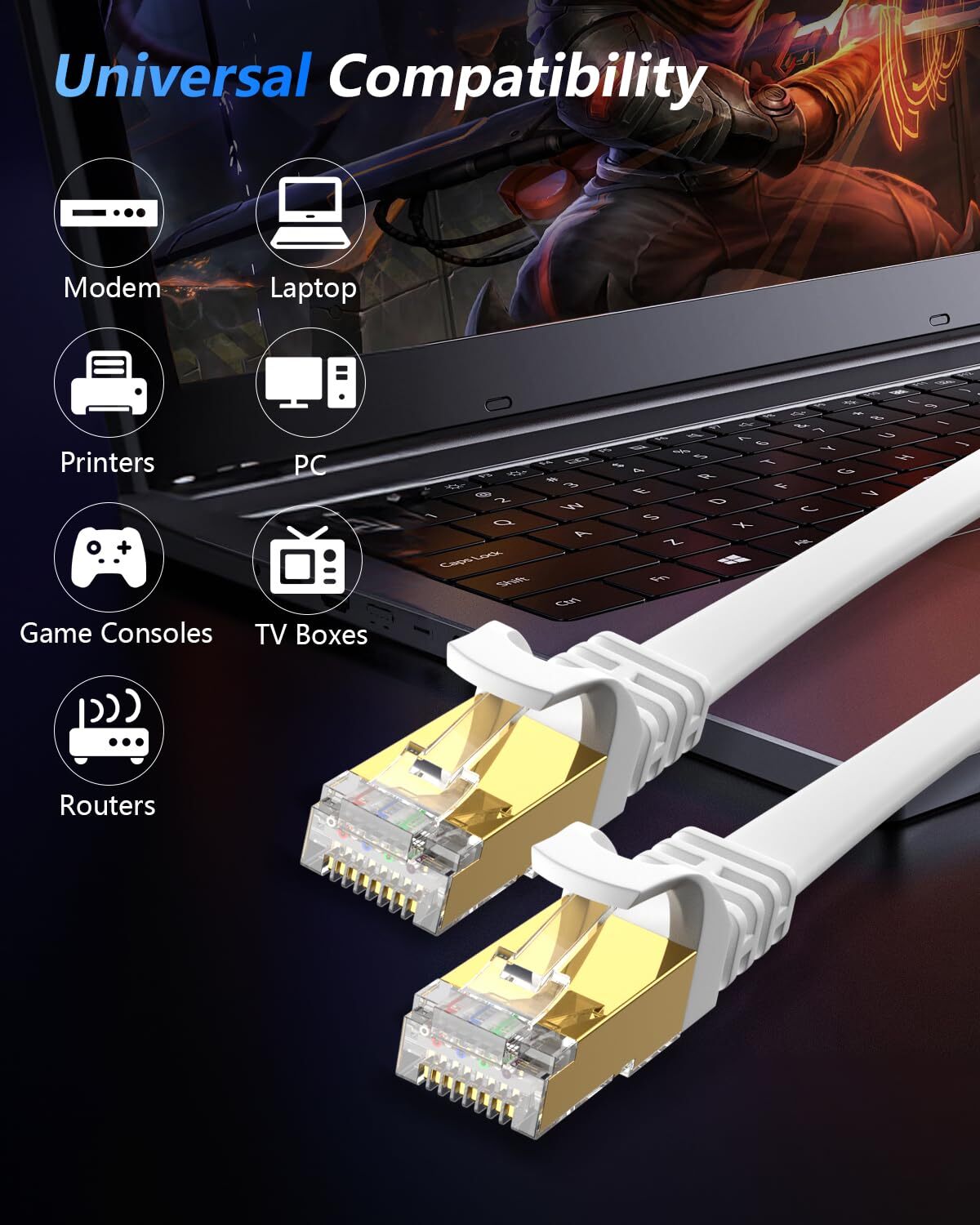 Cat 8 Ethernet Cable 100 FT 40Gbps 2000Mhz High Speed Flat Cat8 Cable Patch C…
