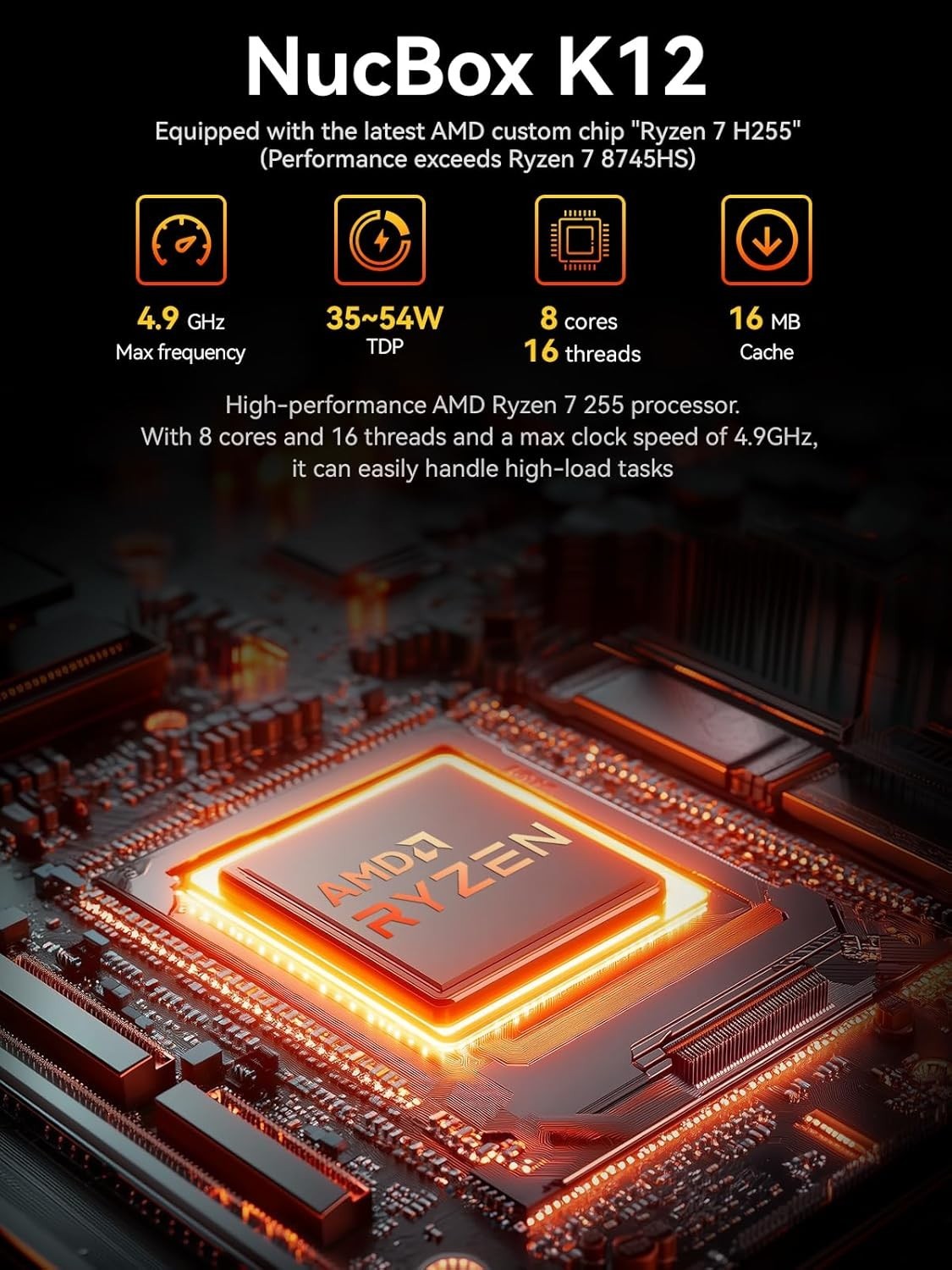 GMKtec Gaming Mini PC K12 AMD Ryzen 7 H 255 Up to 4.9GHz 32GB DDR5 RAM 512GB SSD