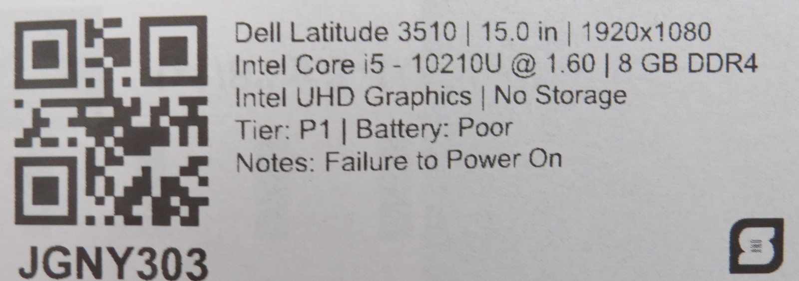 Dell Latitude 3510 i5-10210U @ 1.6GHz 8GB DDR4 | 15″ No HDD/OS/AC