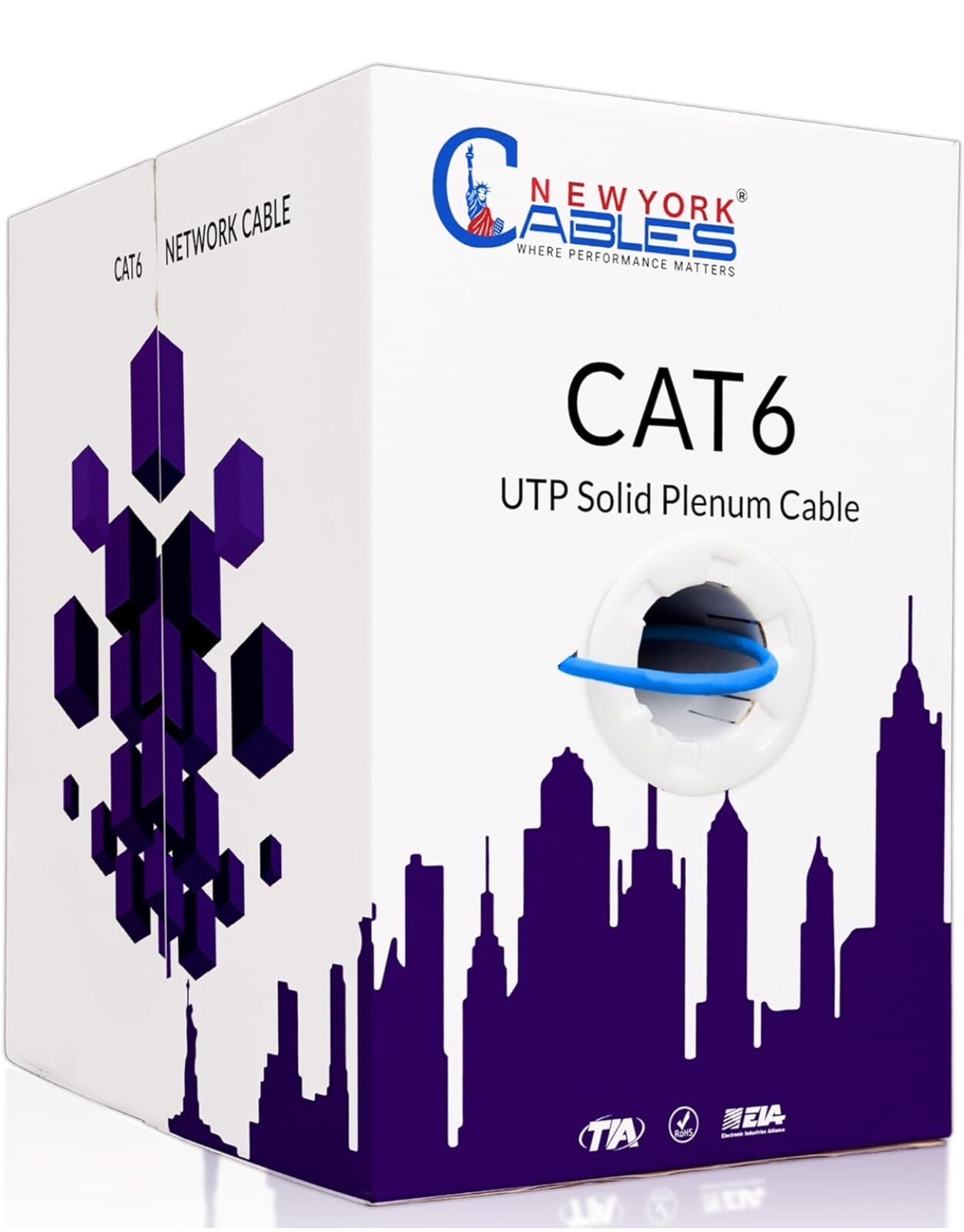 NewYork Cables CAT6 Plenum Cable 1000ft CMP | Easy to Pull Quality Tested Ple…