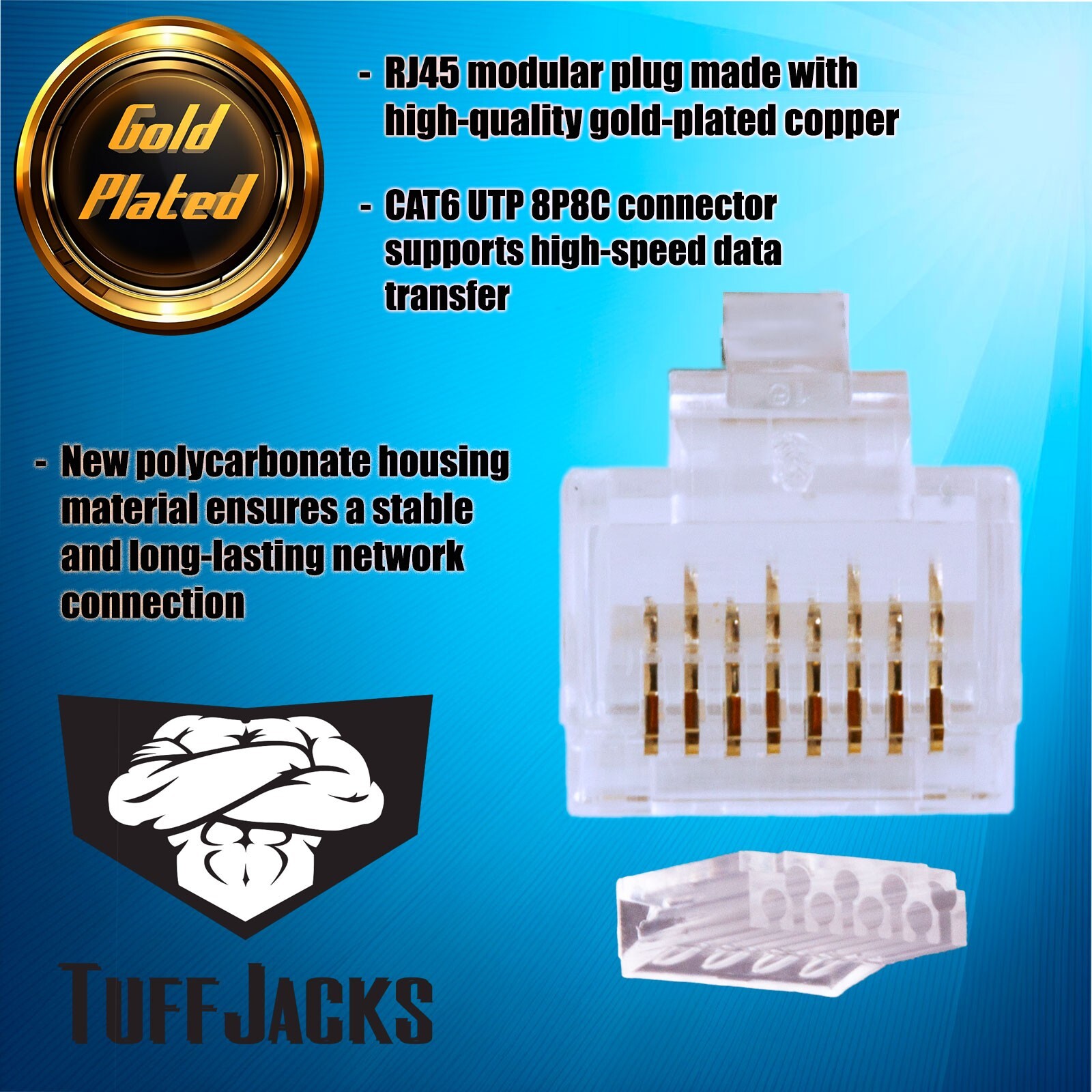 RJ45 Cat6 Modular Plug 8P8C with Load Bar Insert 100 Pcs Pack