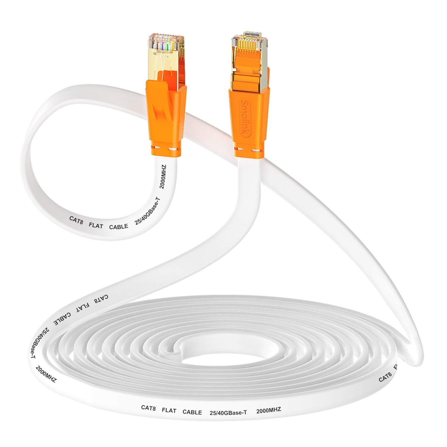 10 Ft Cat 8 Ethernet Cable 40Gbps 2000Mhz Flat LAN Cord Gold Plated RJ45