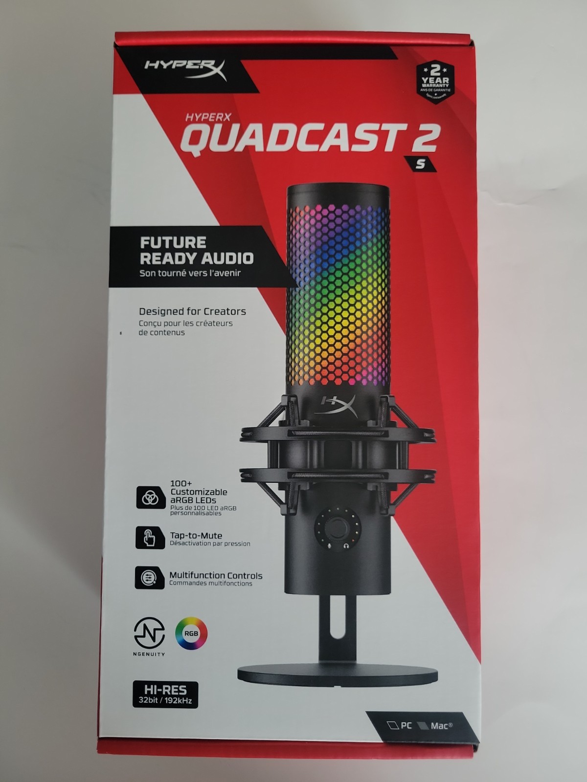 NEW HyperX QuadCast 2 S USB Microphone with RGB Lighting USB-C – Black (9A273A6)
