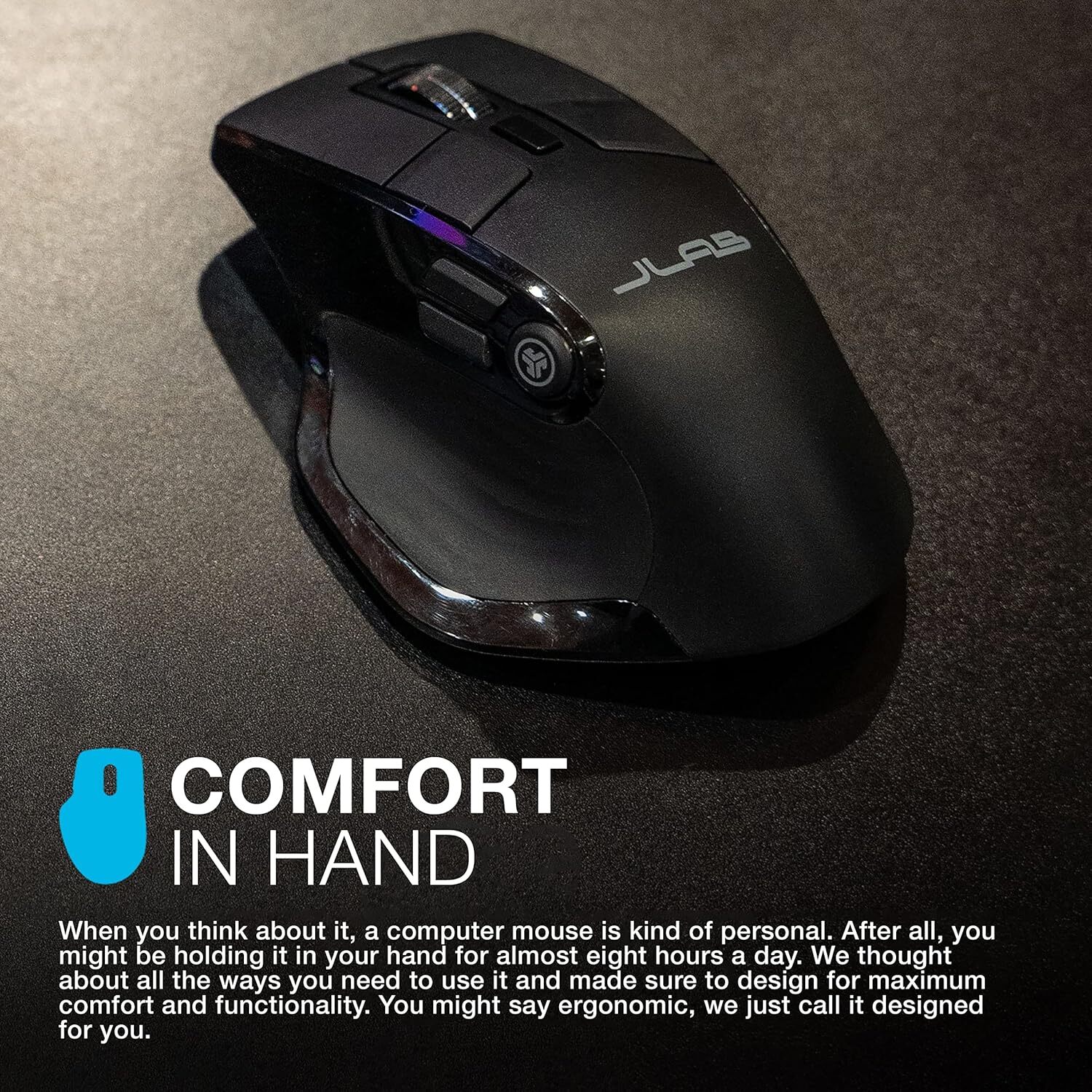 JLab Epic Wireless Mouse For PC, Laptop, Computer, Mice, 2.4G, Bluetooth, Black