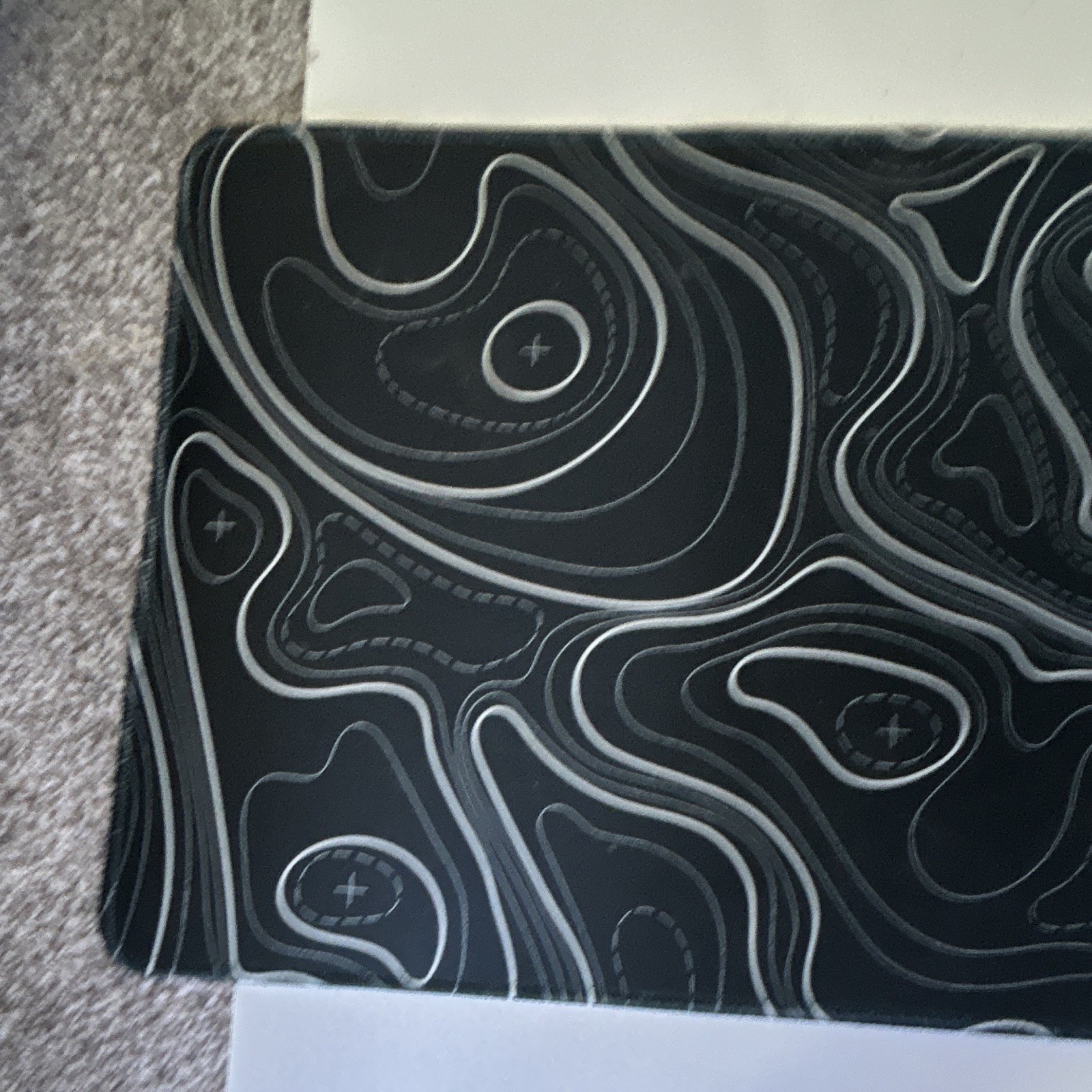Black Patterned Mouse Pad Desk Mat Non-Slip Fabric Topographic Line Design