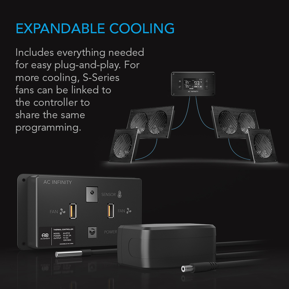 AIRPLATE T8, Dual-Fan Cooling System 6″ with Thermostat, Home Theater AV Cabinet