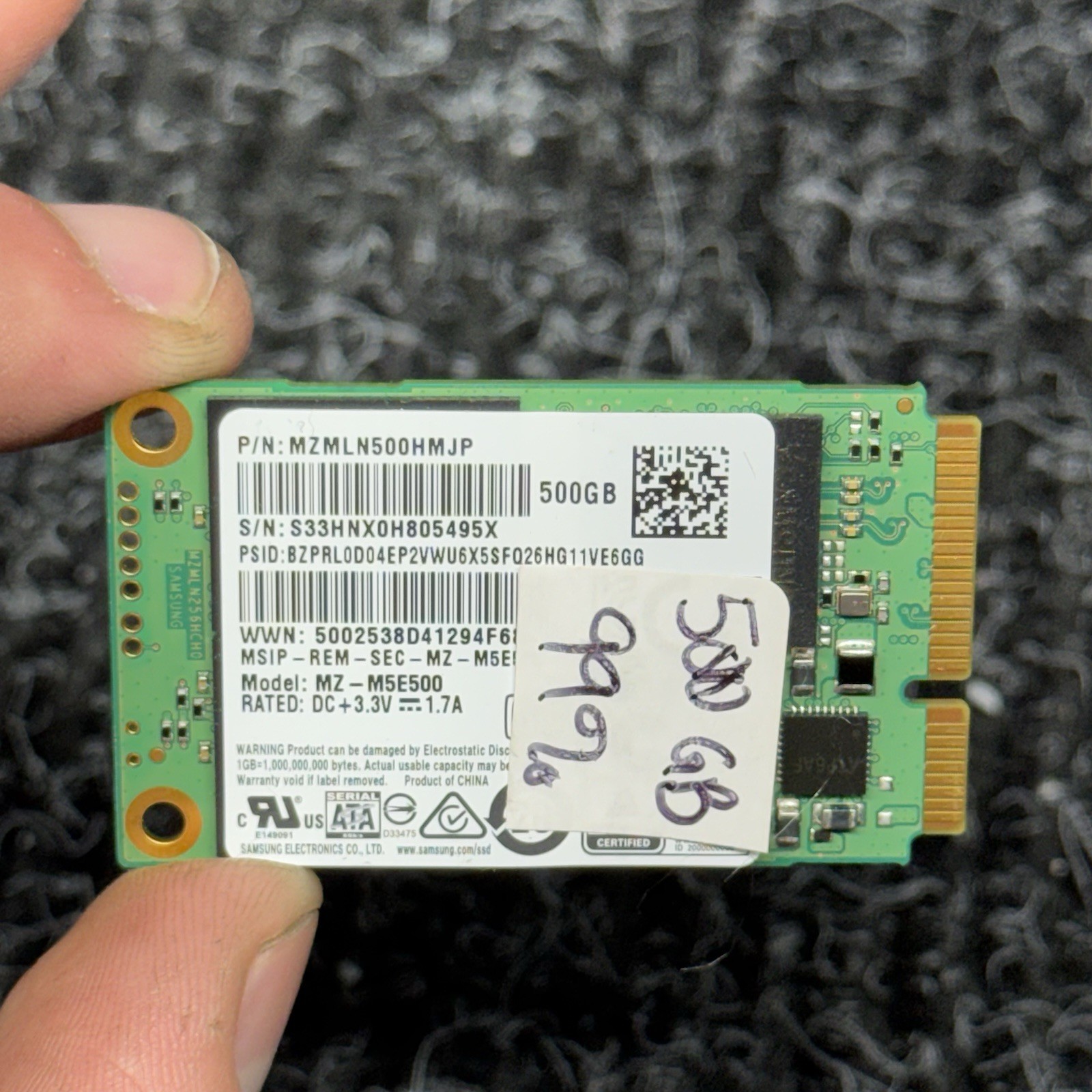 Samsung 850 EVO 500GB 6Gb/s SATA III mSATA SSD MZMLN500 95%+ Health Tested