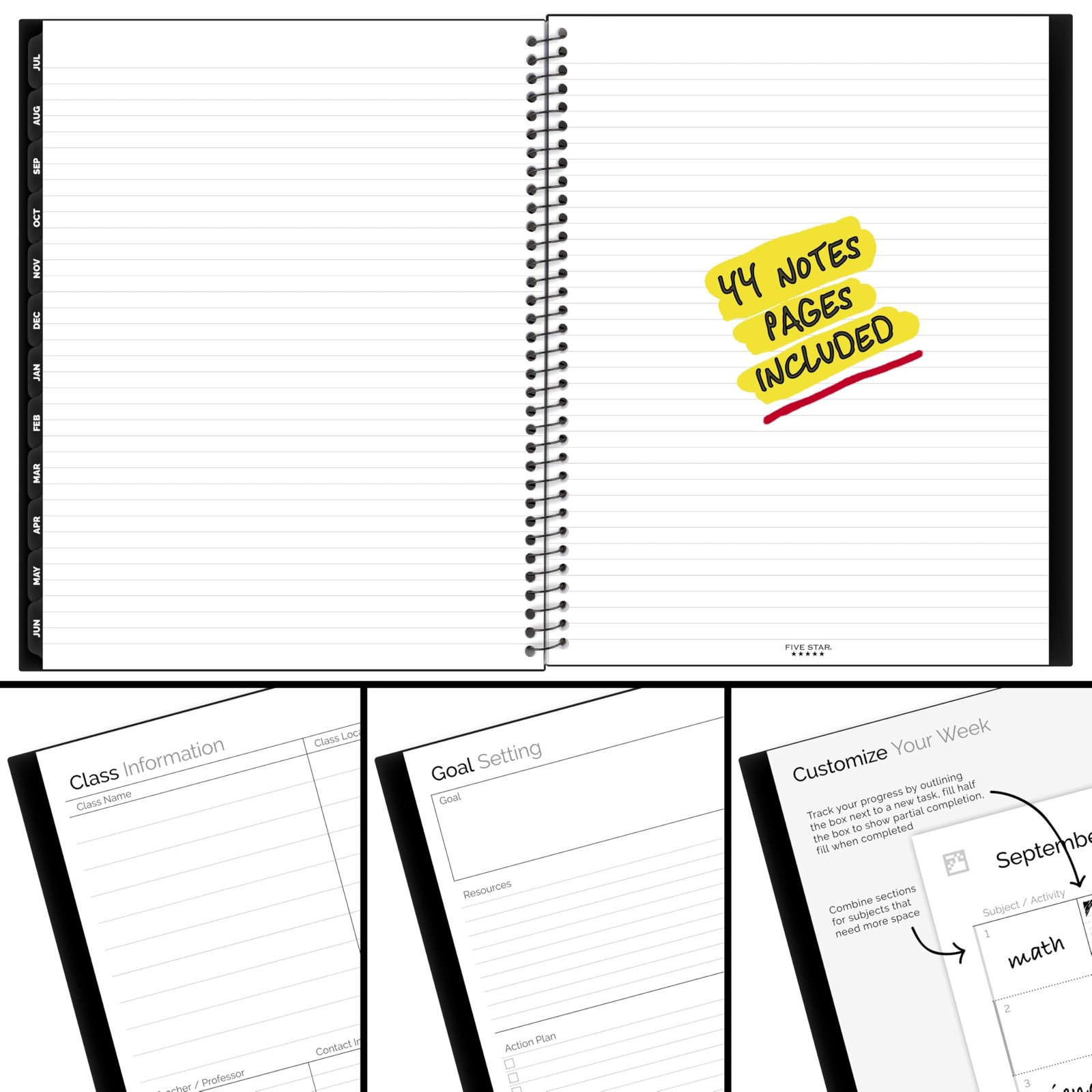Academic Planner 2026-2027 Weekly Monthly 1/2″ x 11″lack CAW65905 8-1 Five Star