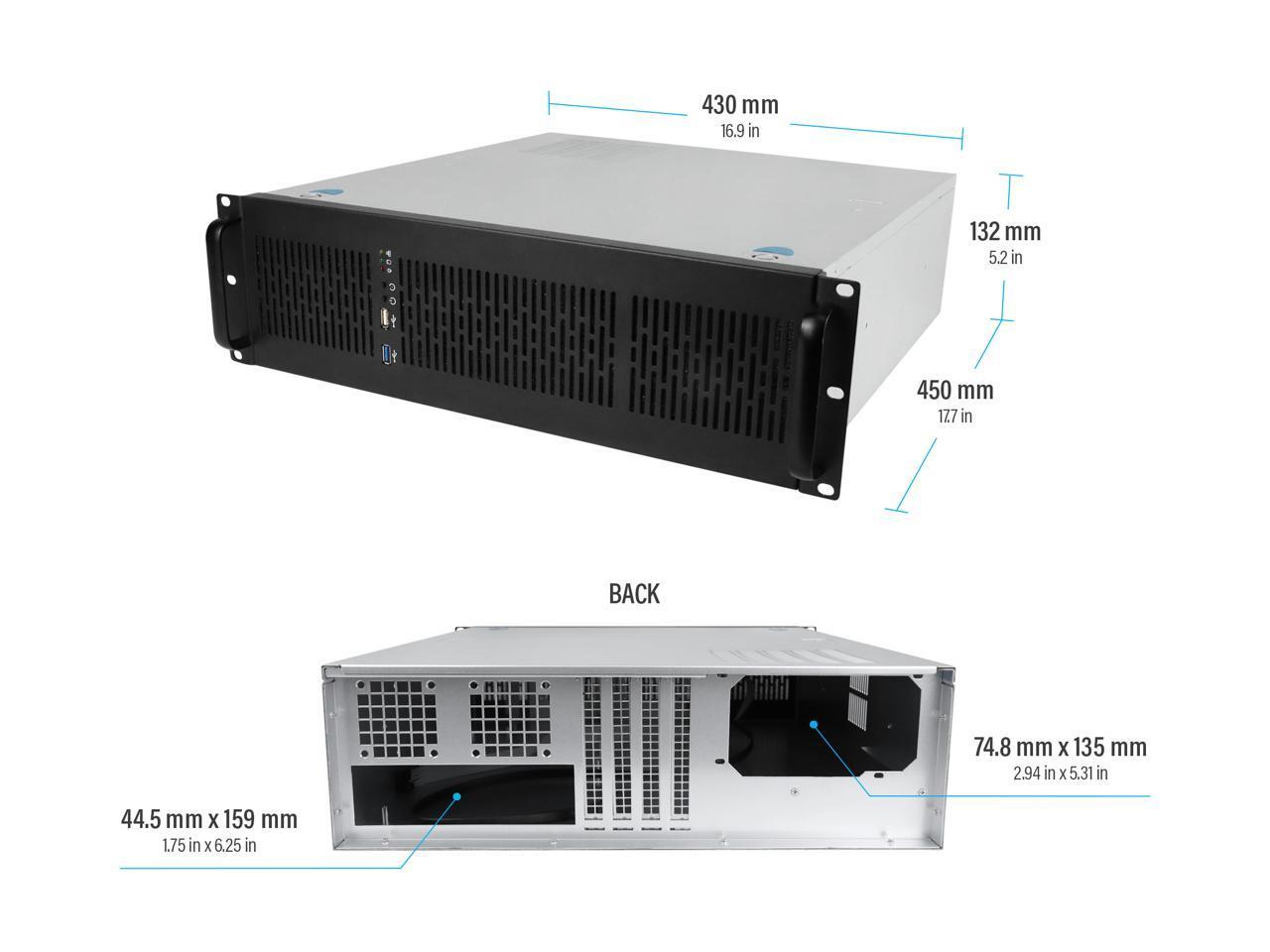 Rosewill RSV-Z3200U 3U Server Chassis Rackmount Case, 6x 3.5″ Bays, E-ATX Compat