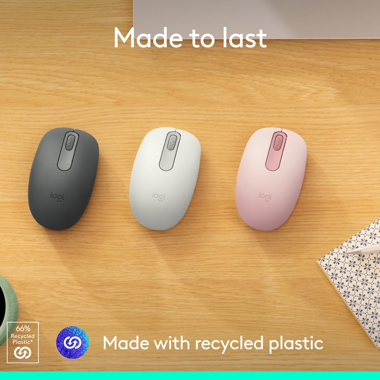 Logitech M196 Bluetooth Wireless Mouse Portable Comfortable Travel Design Rose