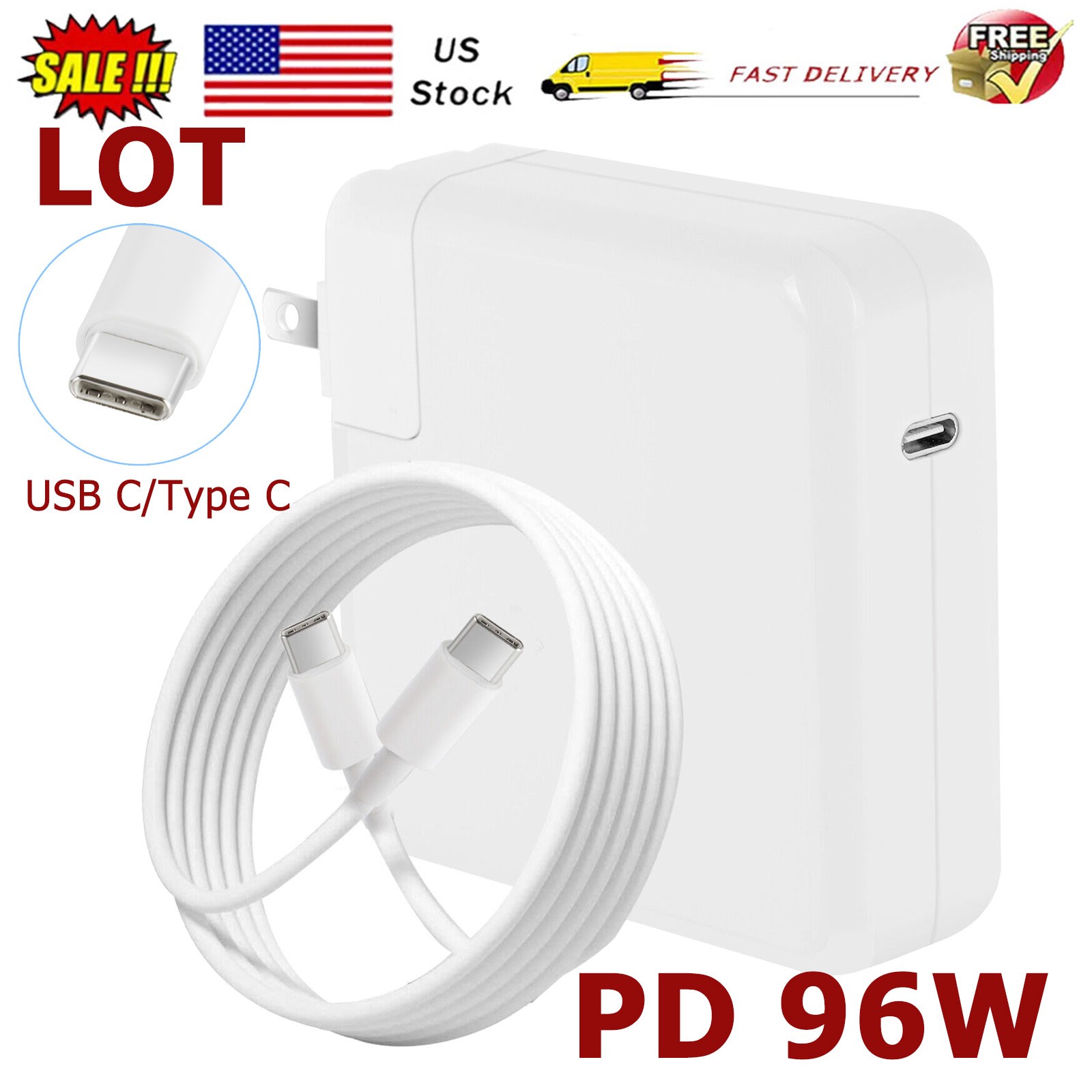 Lot of 10/20/30/50/100PCS 96W USB-C USBC A/C Power Adapter Chargers for MacBook