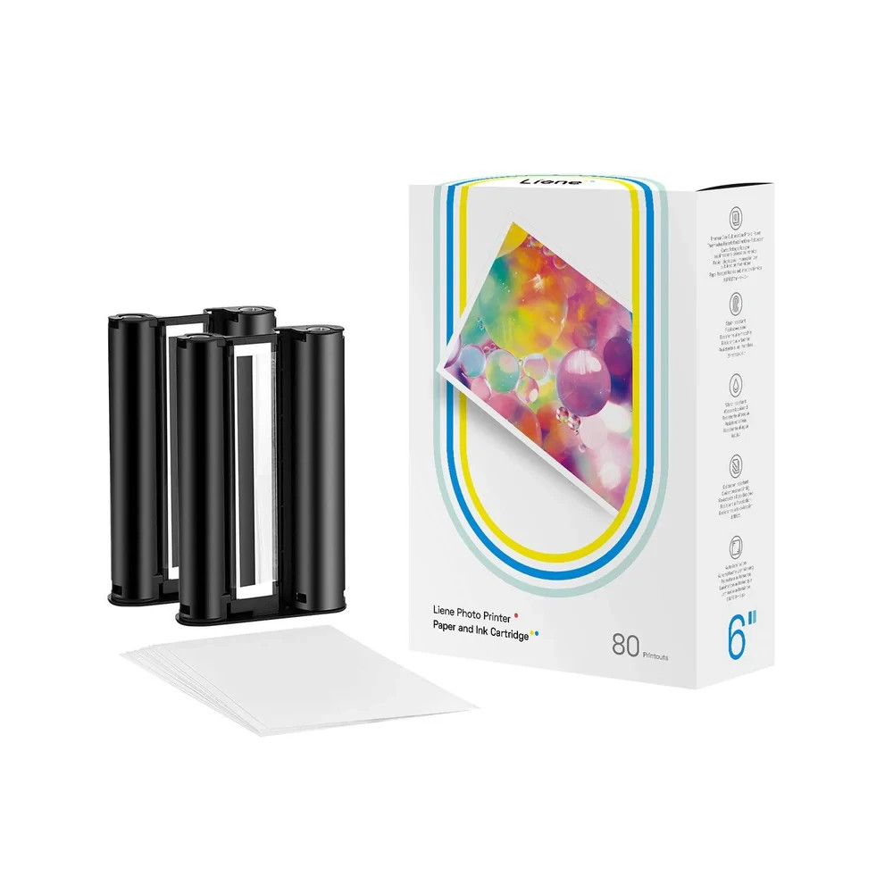Liene Amber 4×6″ Photo Printer Paper 80 Sheets & 2 Ink Cartridges Refill