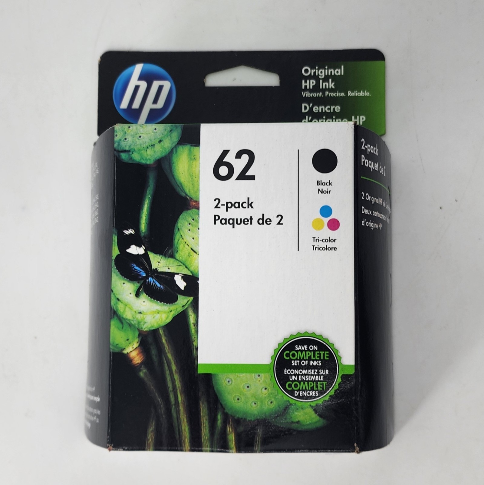 Genuine Factory Sealed HP 62 Black & 62 Tri-Color Ink Cartridges exp Aug 2021