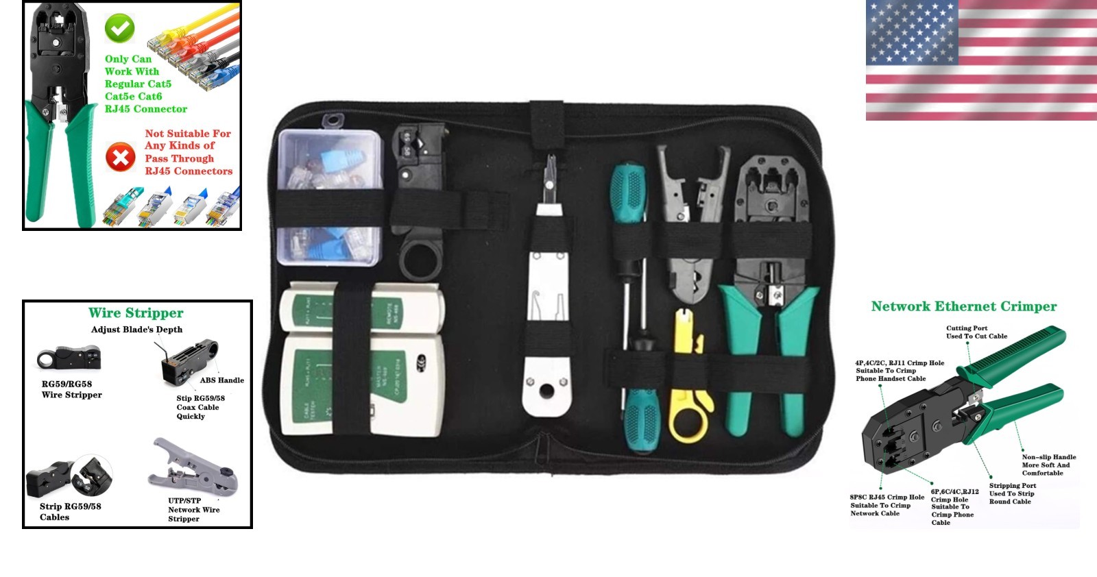 11-in-1 Network Tool Kit for Cat5 Cat6 Ethernet Crimper