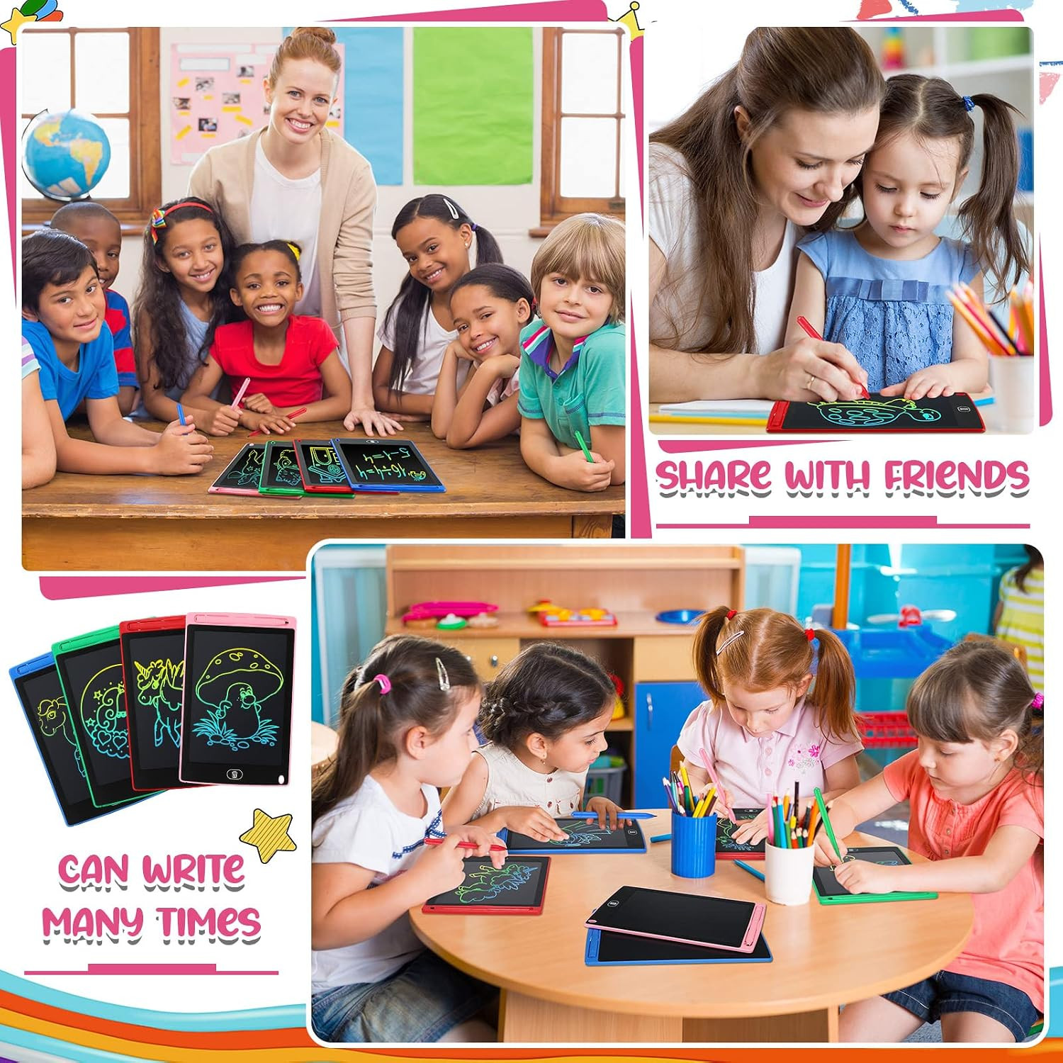 24 Pieces LCD Writing Tablet Doodle Board 8.5 Inch Colorful Reusable Screen Boar