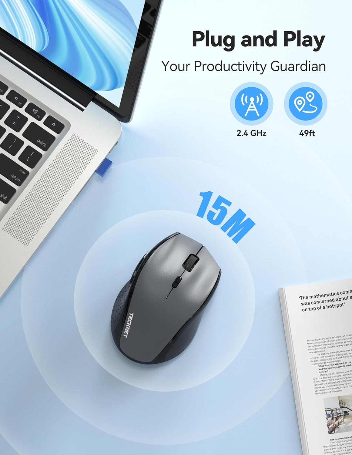 TECKNET Wireless Mouse Rechargeable,Mouse for Laptop Computer,2.4G USB Computer