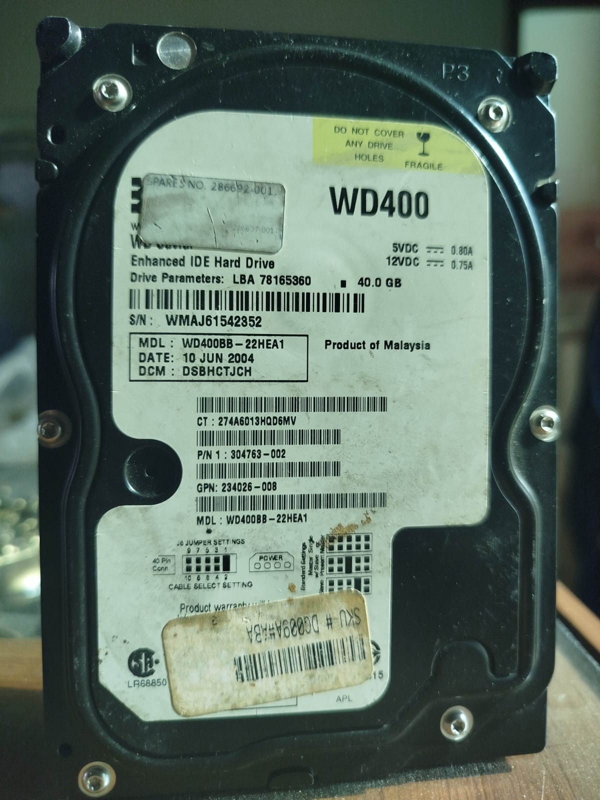 Western Digital WD400BB-22HEA1 40GB 3.5″ IDE PATA Desktop Hard Drive Tested