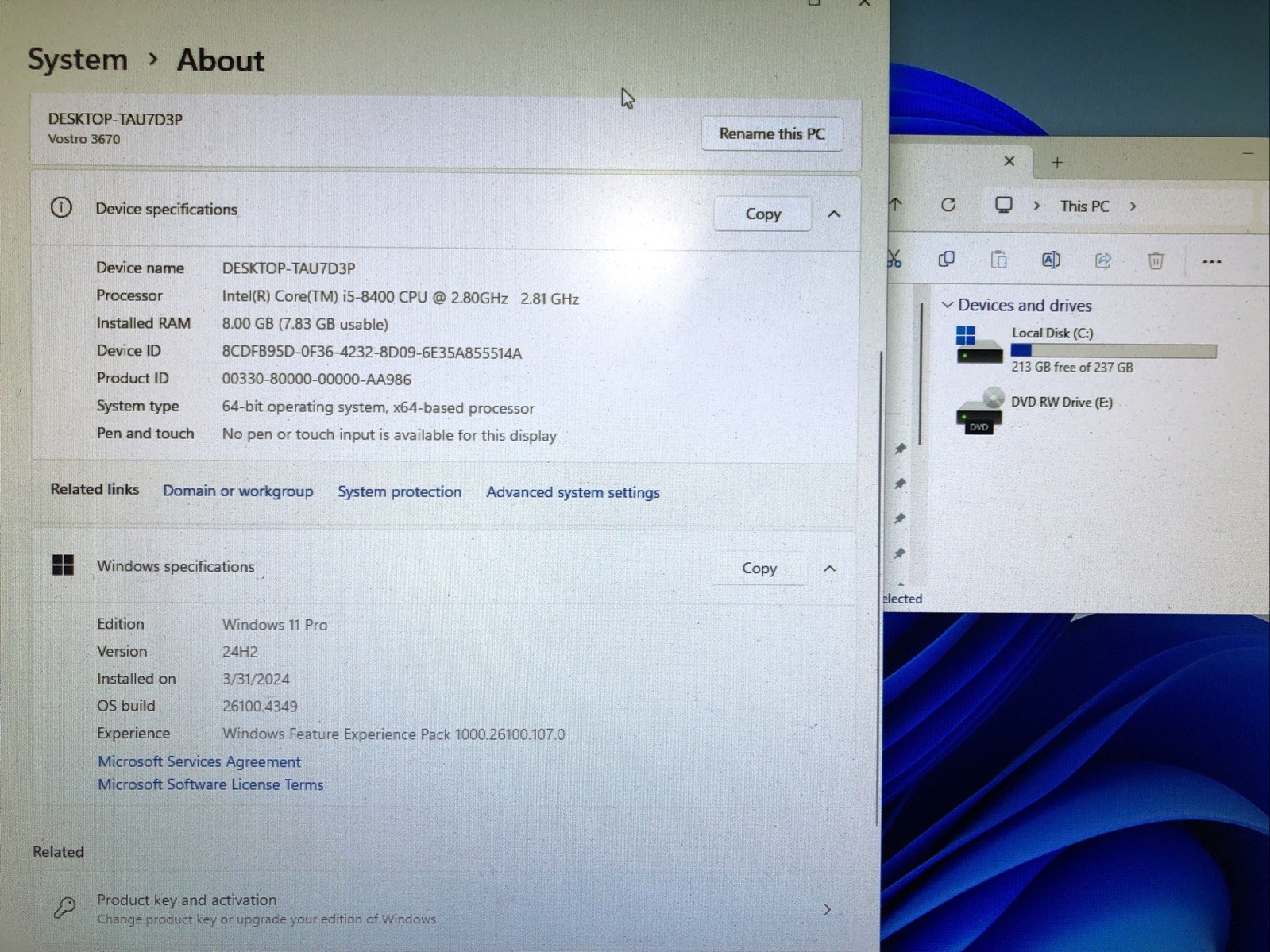 Dell Vostro 3670 MT, Intel Core i5-8400 @2.80Ghz, 8GB RAM, 256GB SSD, W11Pro