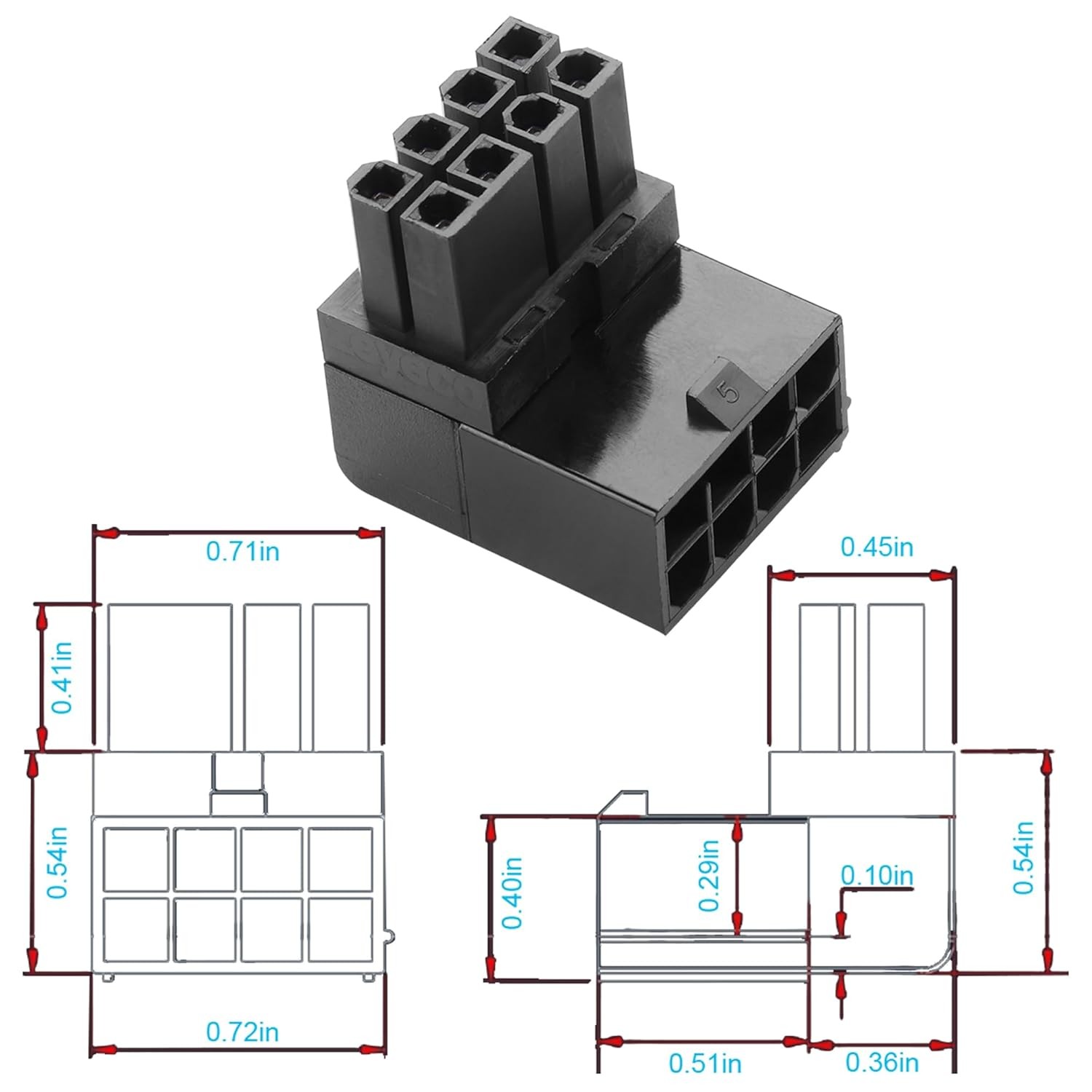 ATX 8-Pin Female to 8-Pin Male 90-Degree Angle Connector Type B, pack of 2