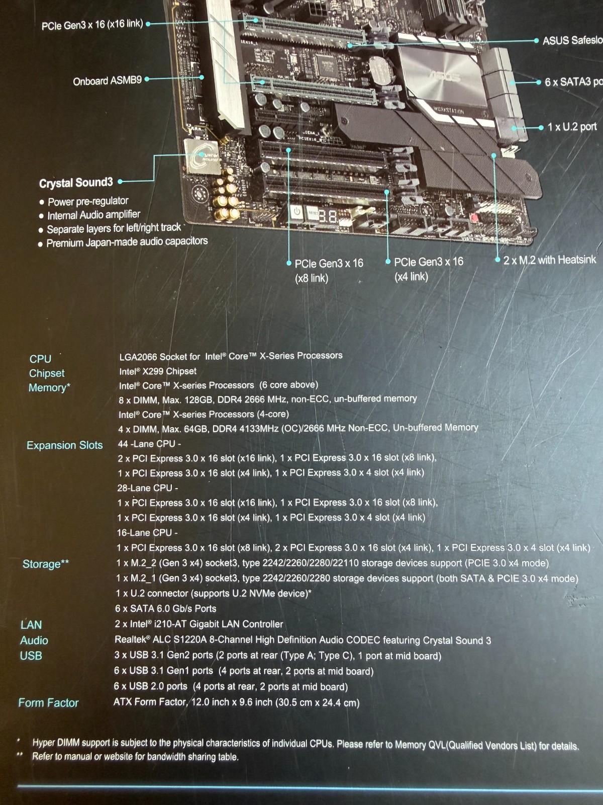 ASUS WS X299 PRO/SE Motherboard LGA 2066 INTEL X299 8xDDR4 ATX USB3.1 M.2 NEW