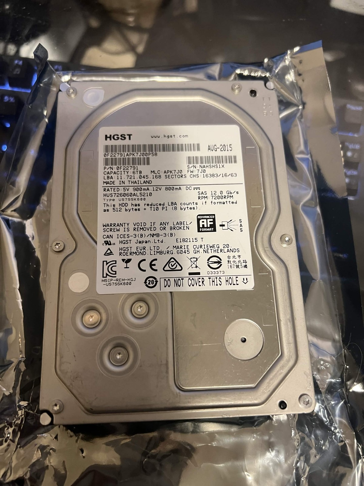 HGST HUS726060AL5210 6000GB 128MB 7200RPM SAS ULTRA 512E ISE 3.5″ (0F22791)