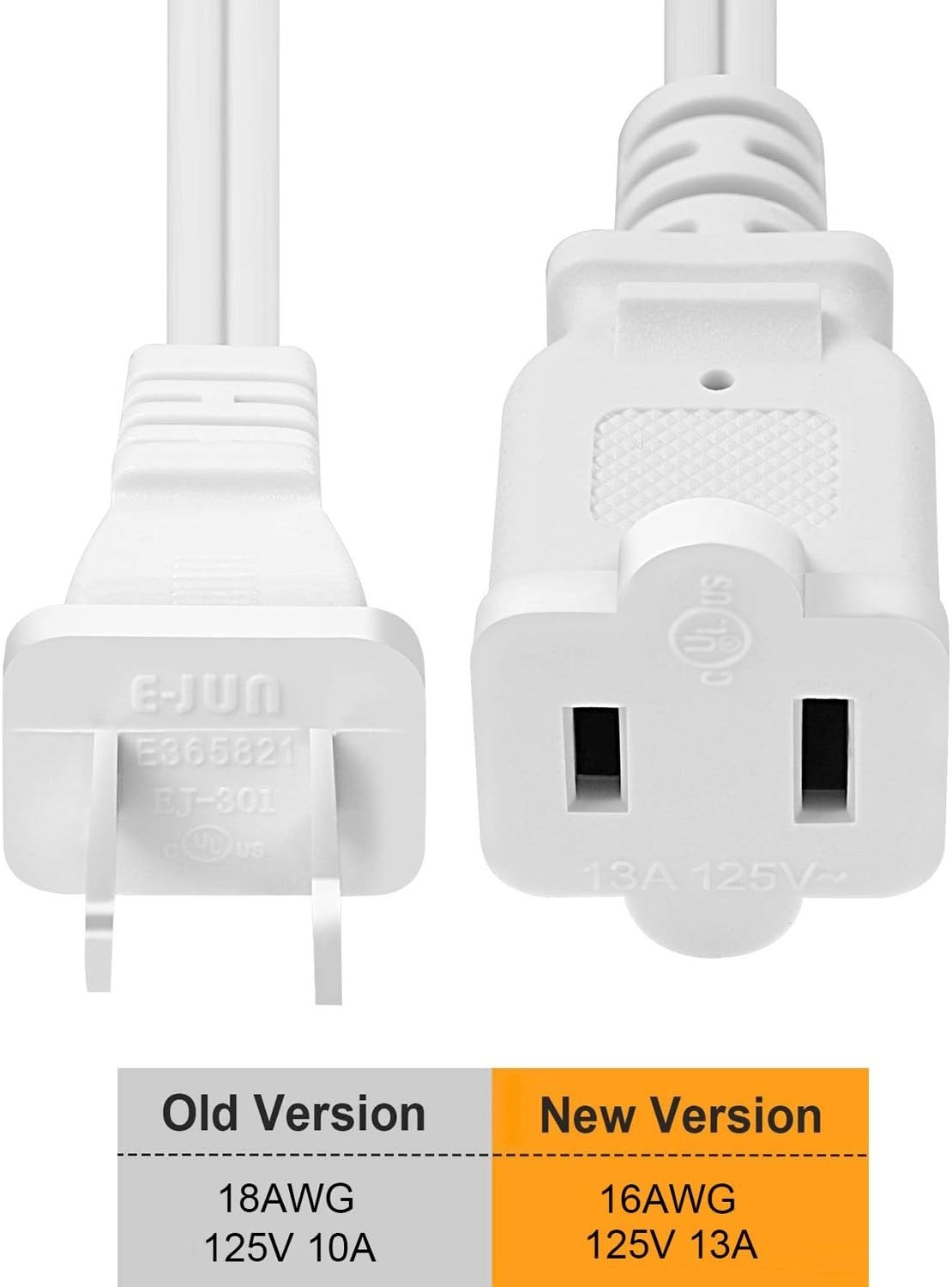 2 Prong Extension Cord AC 2-Prong Male and Female Power Cable 16AWG 13A/125V…