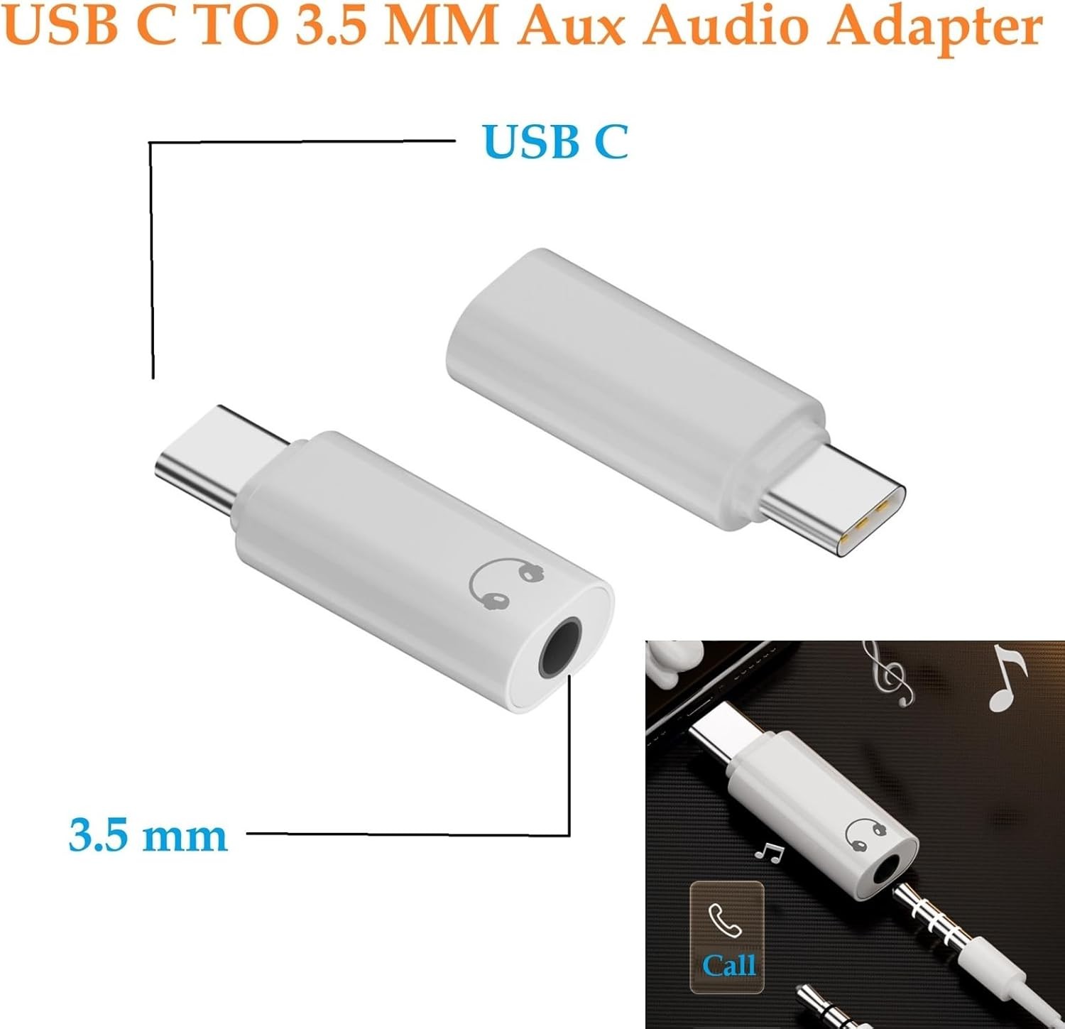 [MFi Certified] 2Pack USB-C to 3.5mm Audio Headphone White-USBC