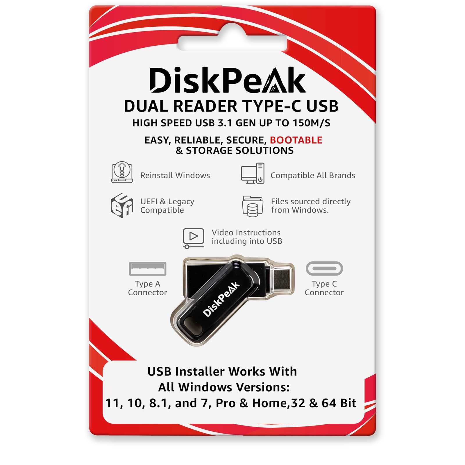 64GB Bootable USB Drive for Windows 11 & 10 Clean Install, Upgrade, Reinstal…